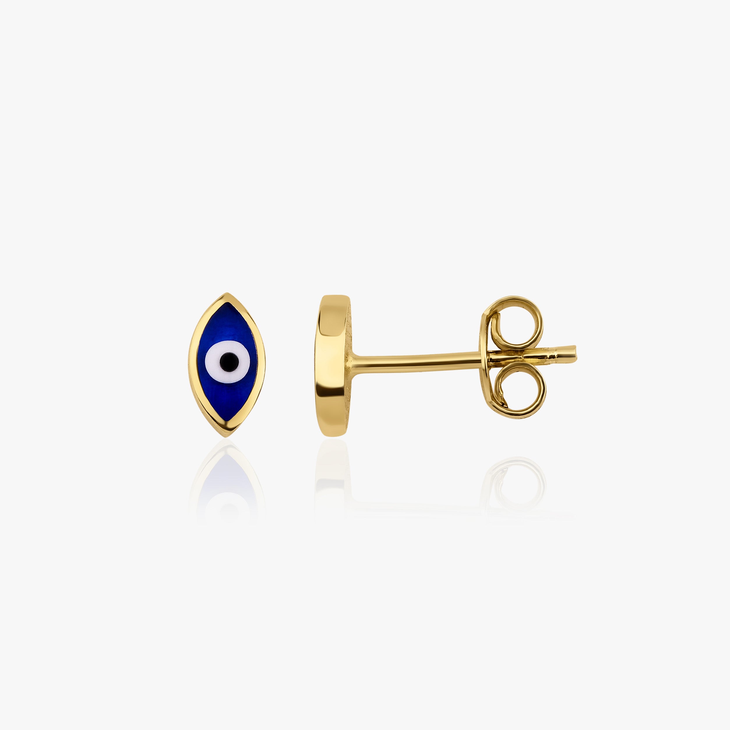 Mini Navy Blue Evil Eye Stud Earrings in 14K Gold