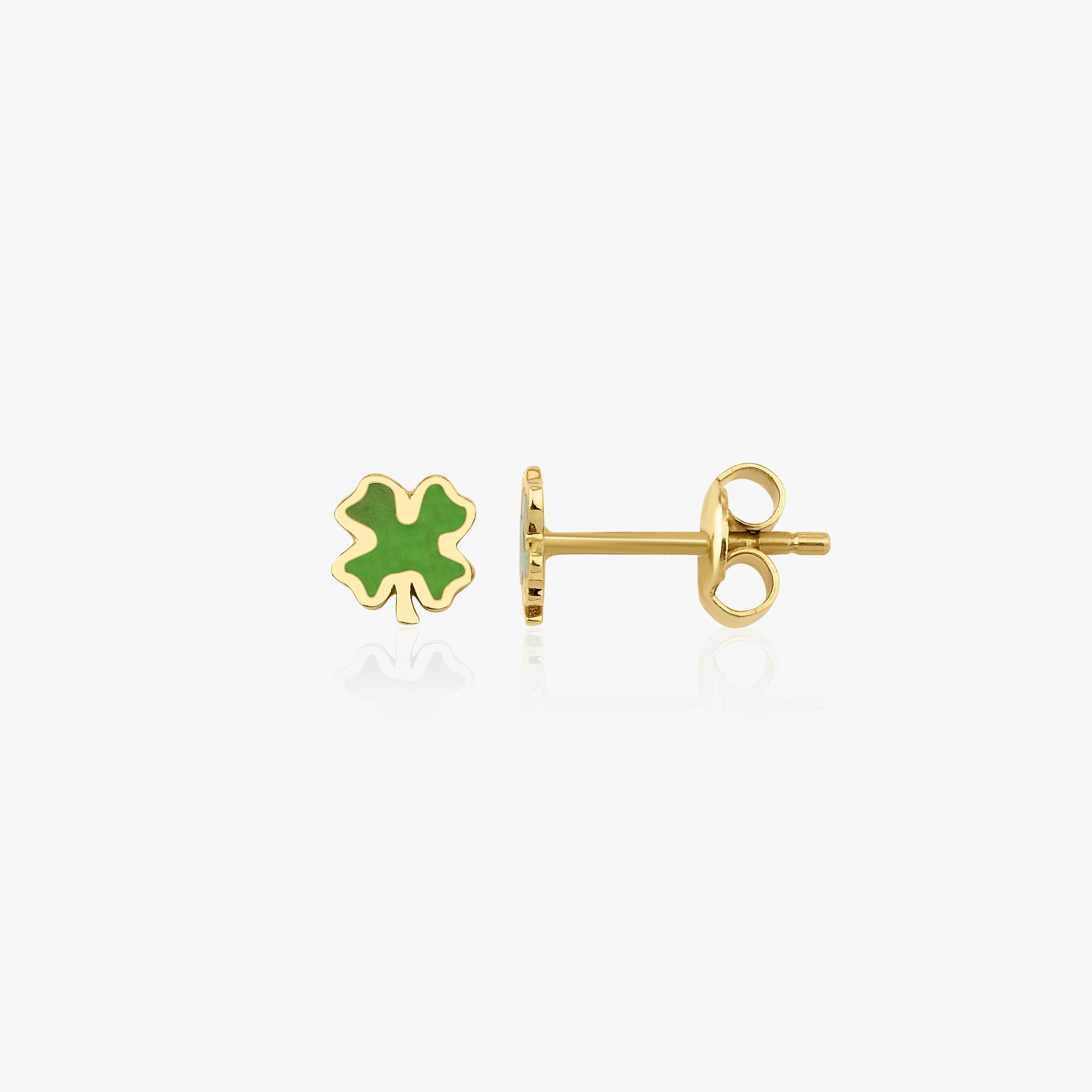 Green Clover Stud Earrings in 14K Gold