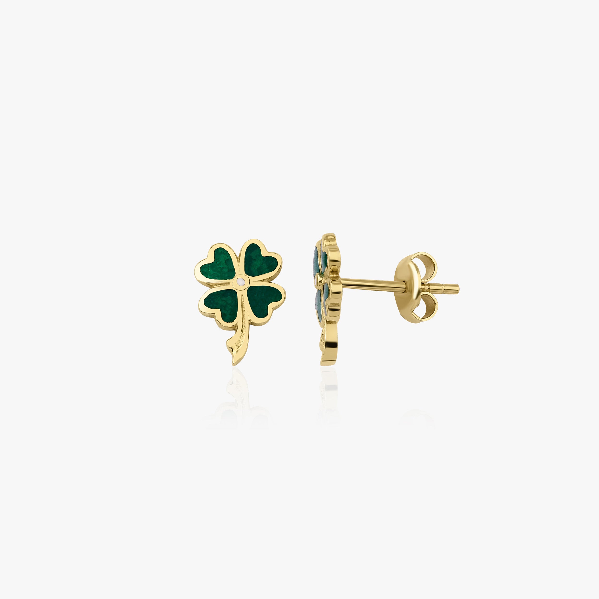 Green Clover Stud Earrings in 14K Gold