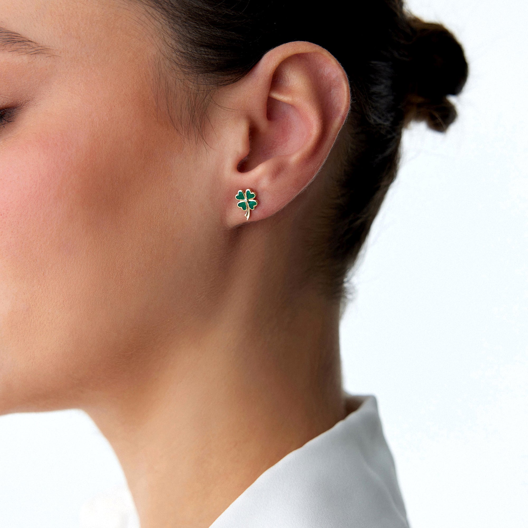 Green Clover Stud Earrings in 14K Gold