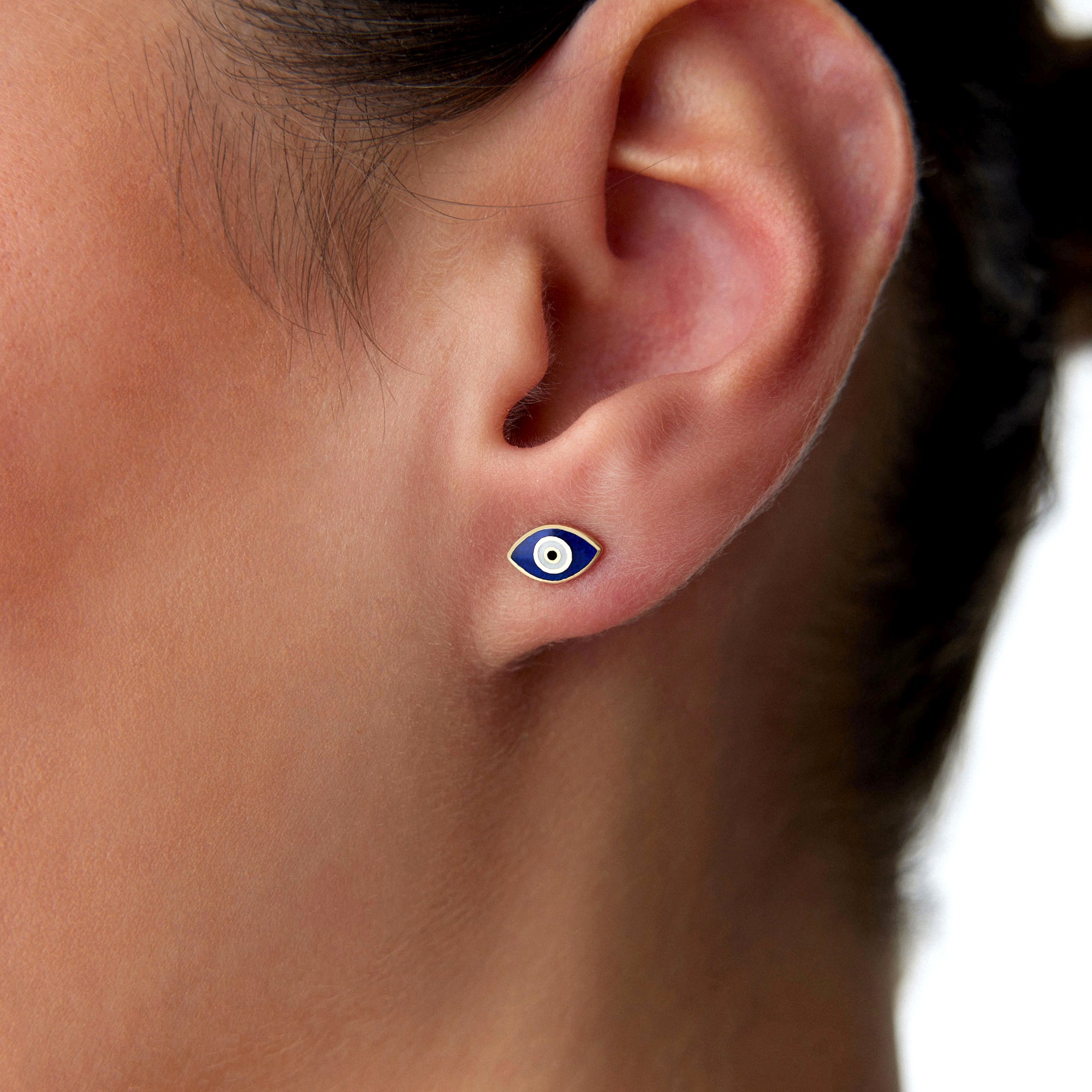 Evil Eye Stud Earrings in 14K Gold