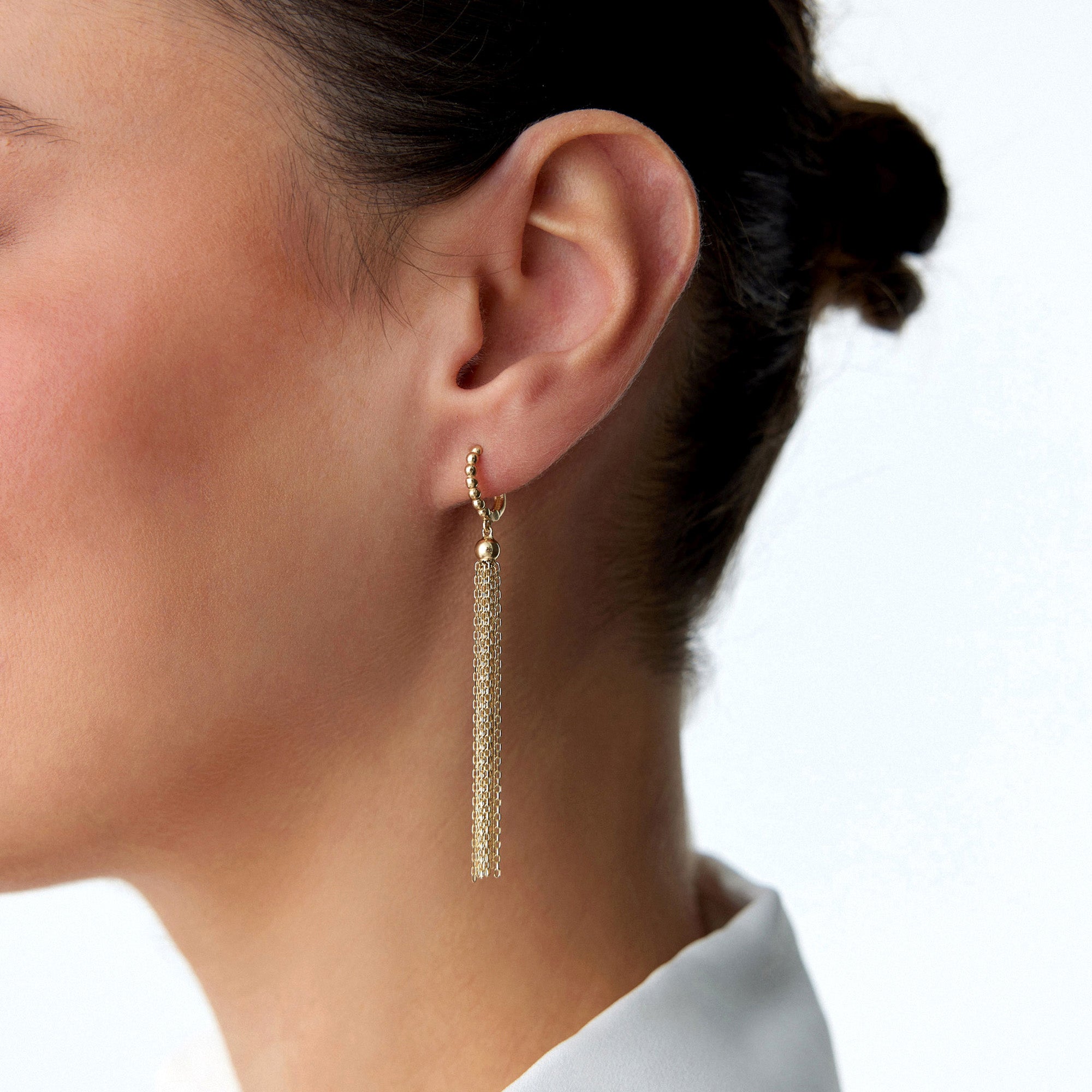14K Gold Chain Tassel Hoop Earrings