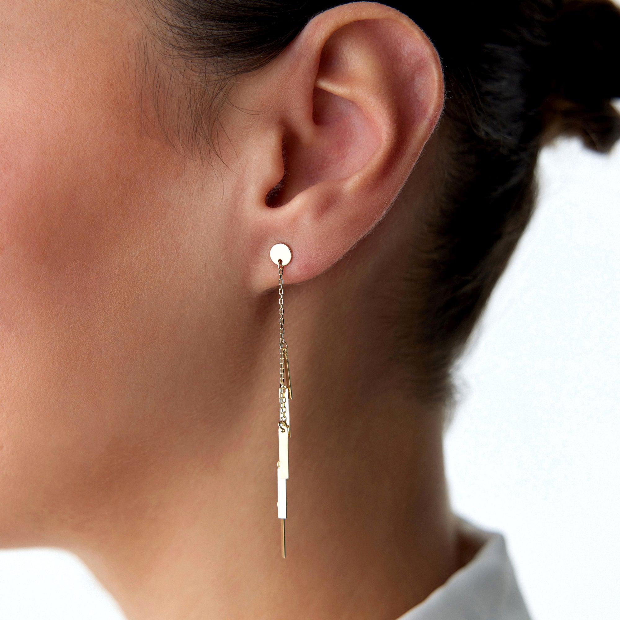 Dangle Chain Stud Earrings in 14K Gold