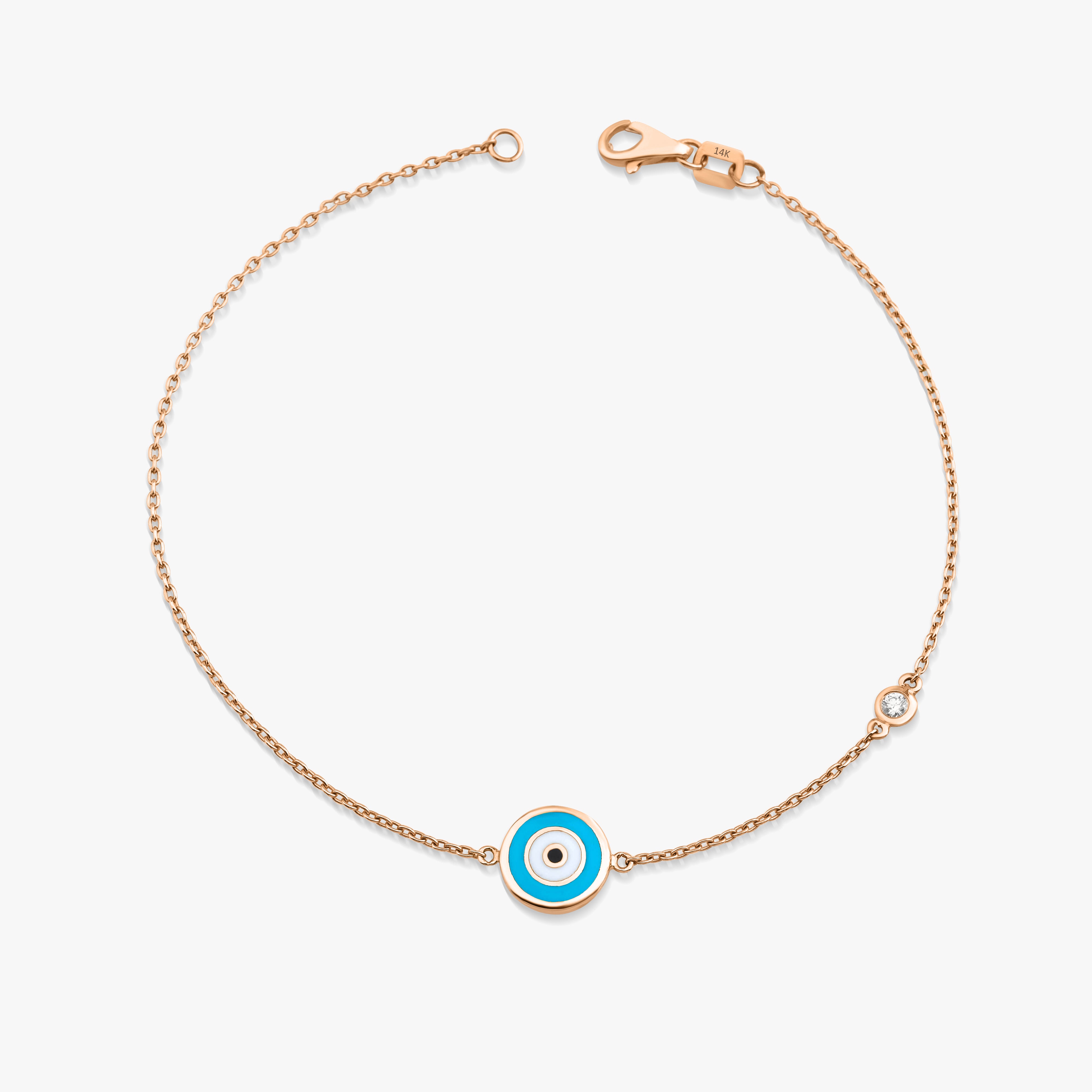 Double Sided Turquoise Evil Eye Bracelet in 14K Gold