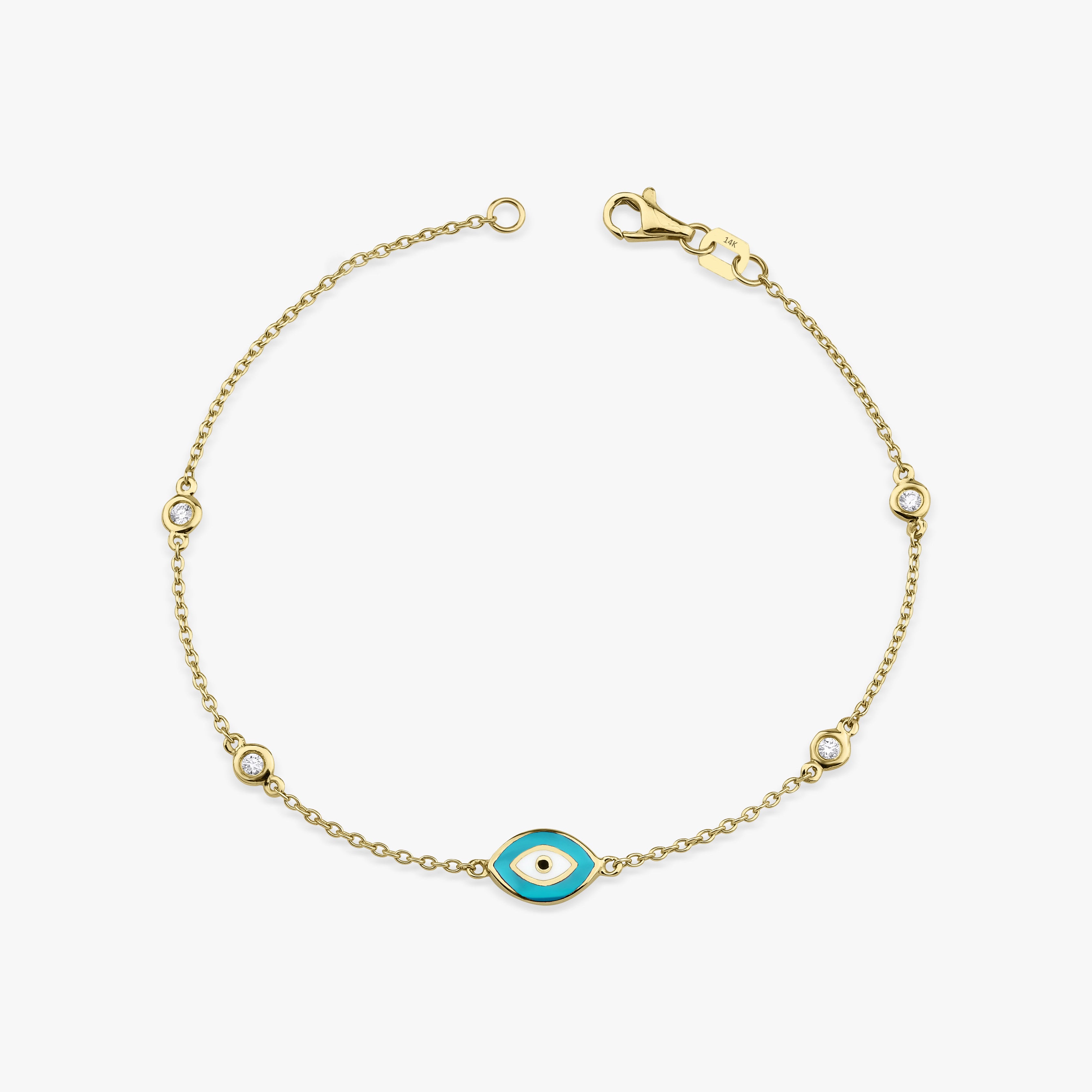 Diamond Evil Eye Bracelet Available in 14K Gold and 18K Gold