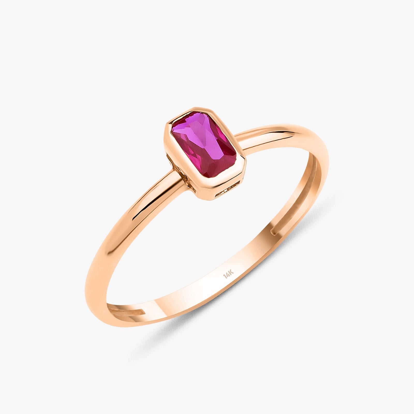 Emerald Cut Red Gemstone Ring in 14K Gold