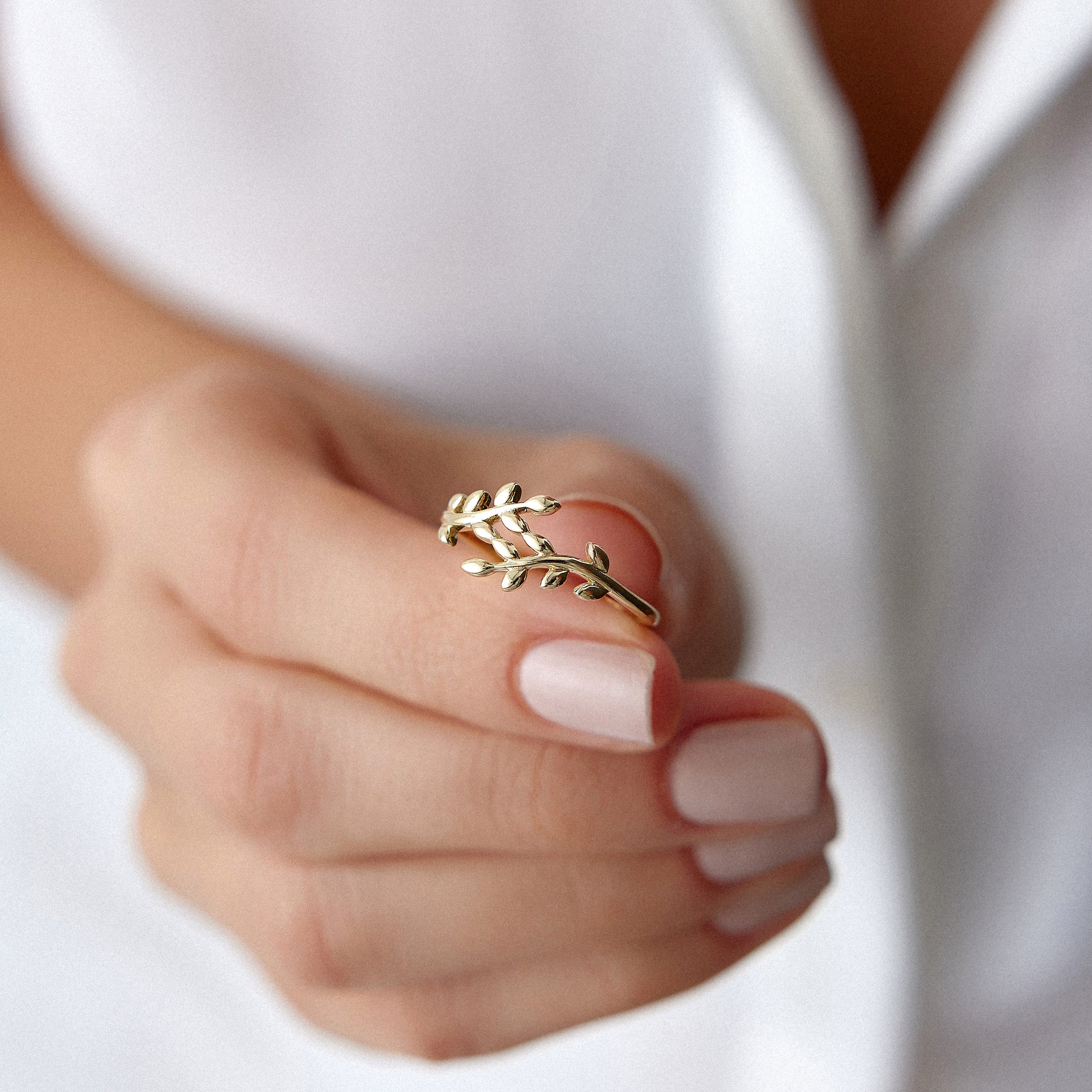 14K Gold Olive Branch Ring