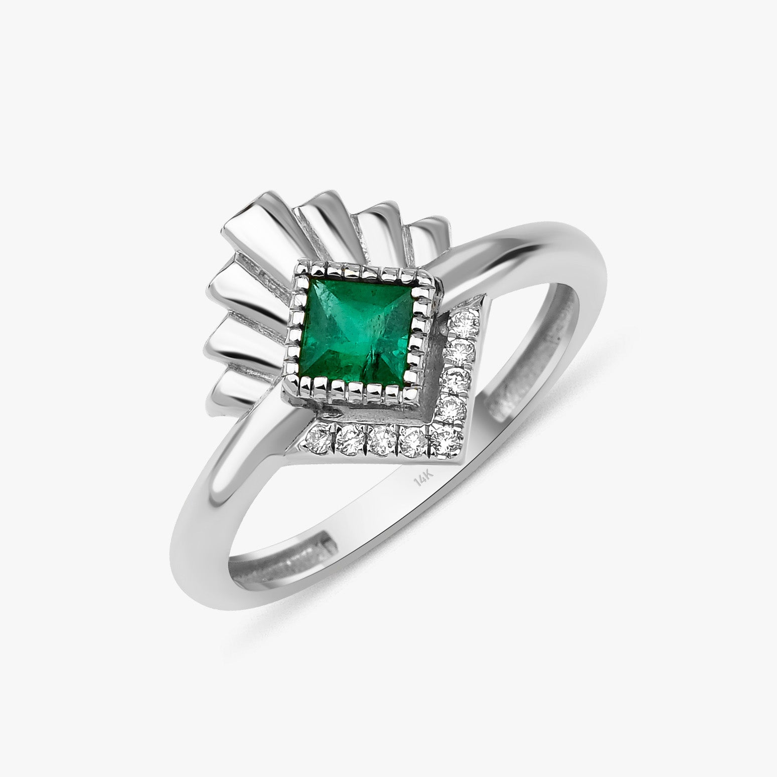Princess Cut Emerald and Diamond Ring in 14K Gold