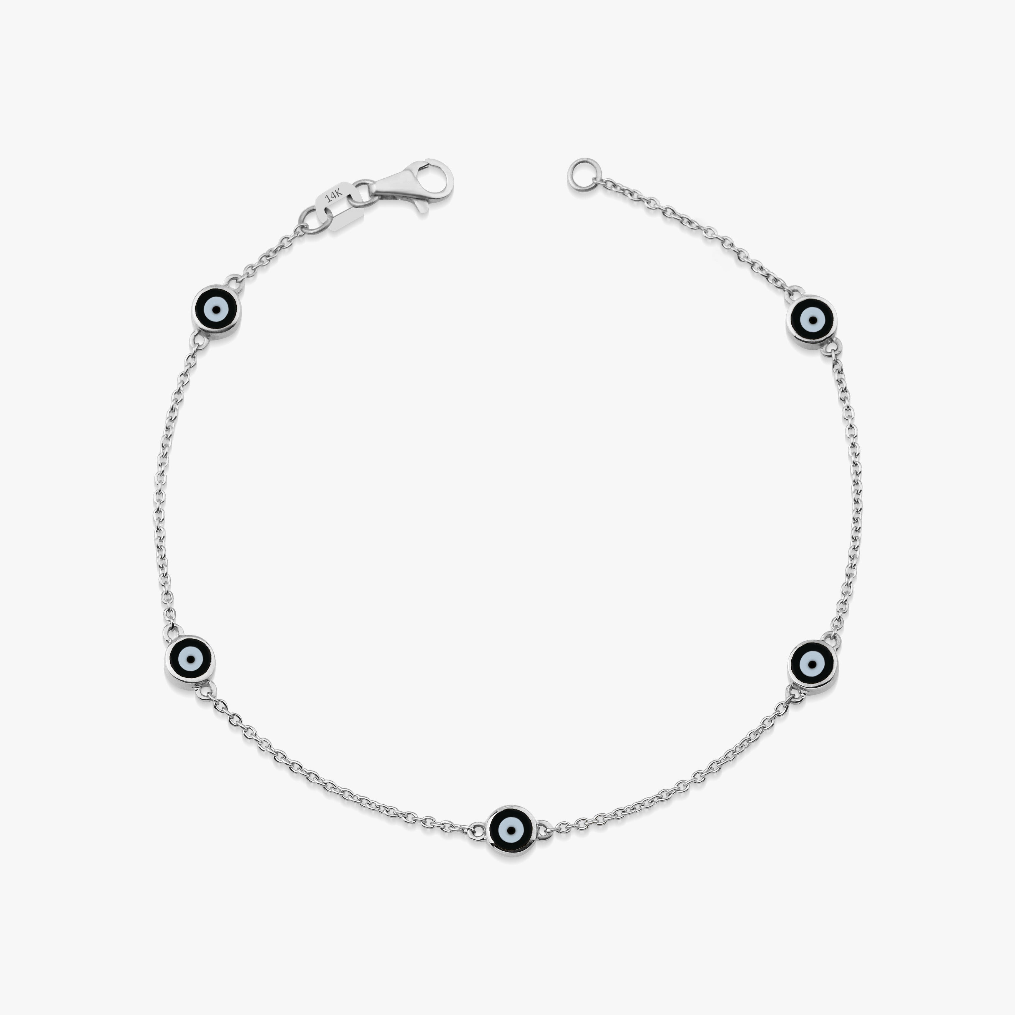 5 Black Evil Eye Bracelet IN 14K Gold