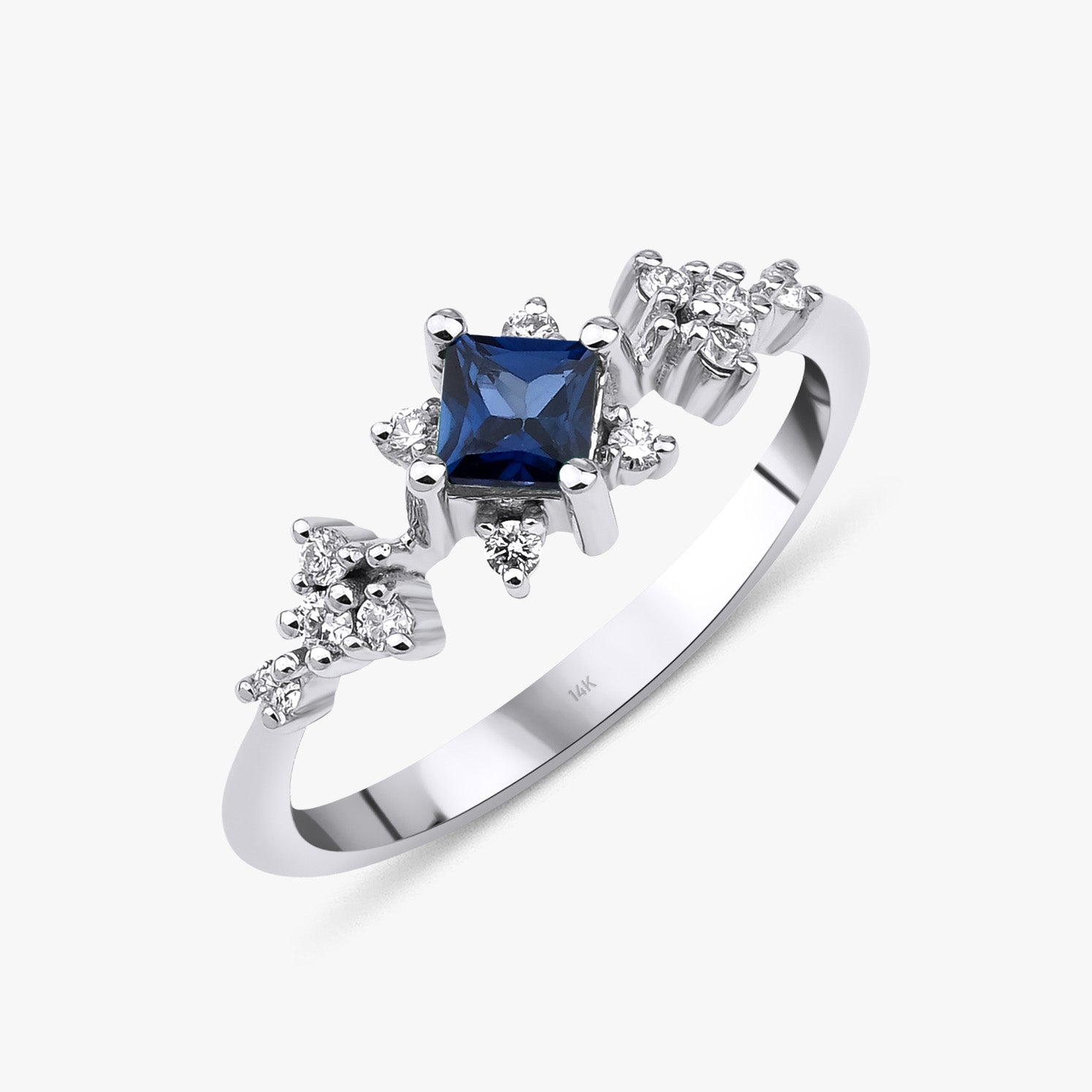 Princess Cut Sapphire and Diamond Ring in 14K Gold