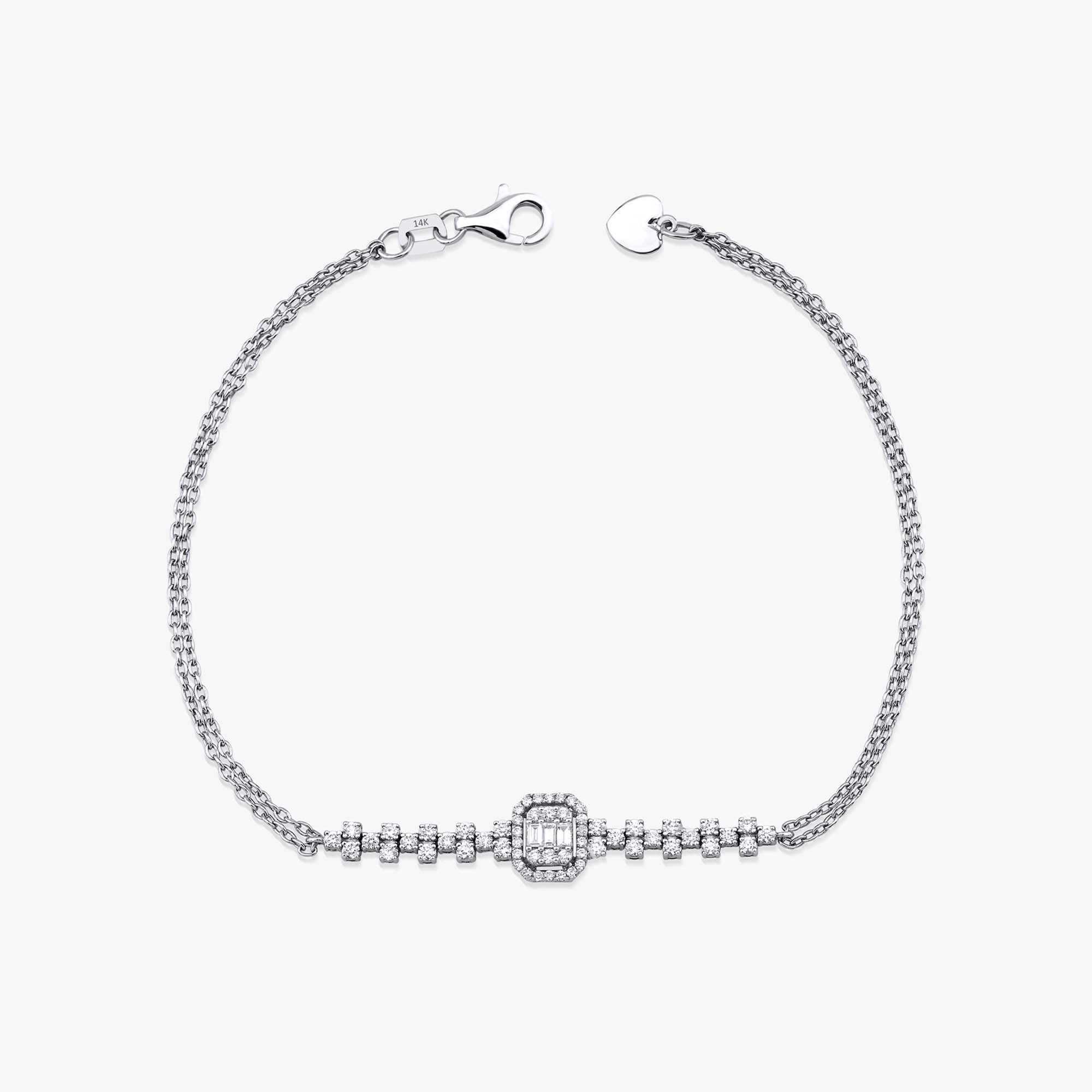 Double Chain Baguette Diamond Bracelet in 14K Gold