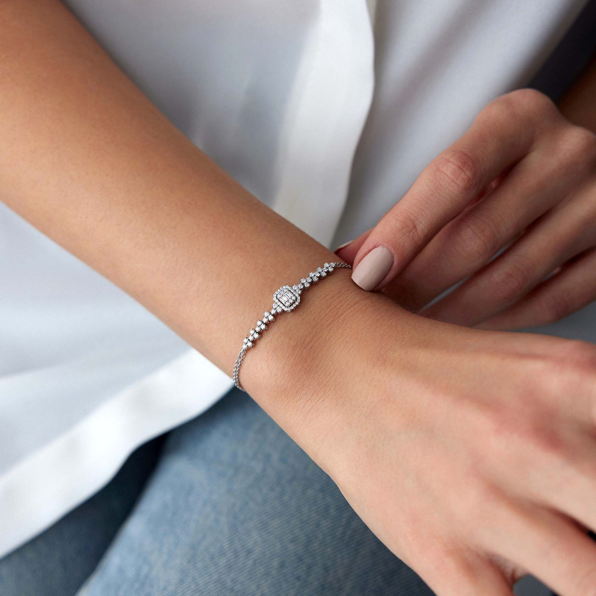 Double Chain Baguette Diamond Bracelet in 14K Gold