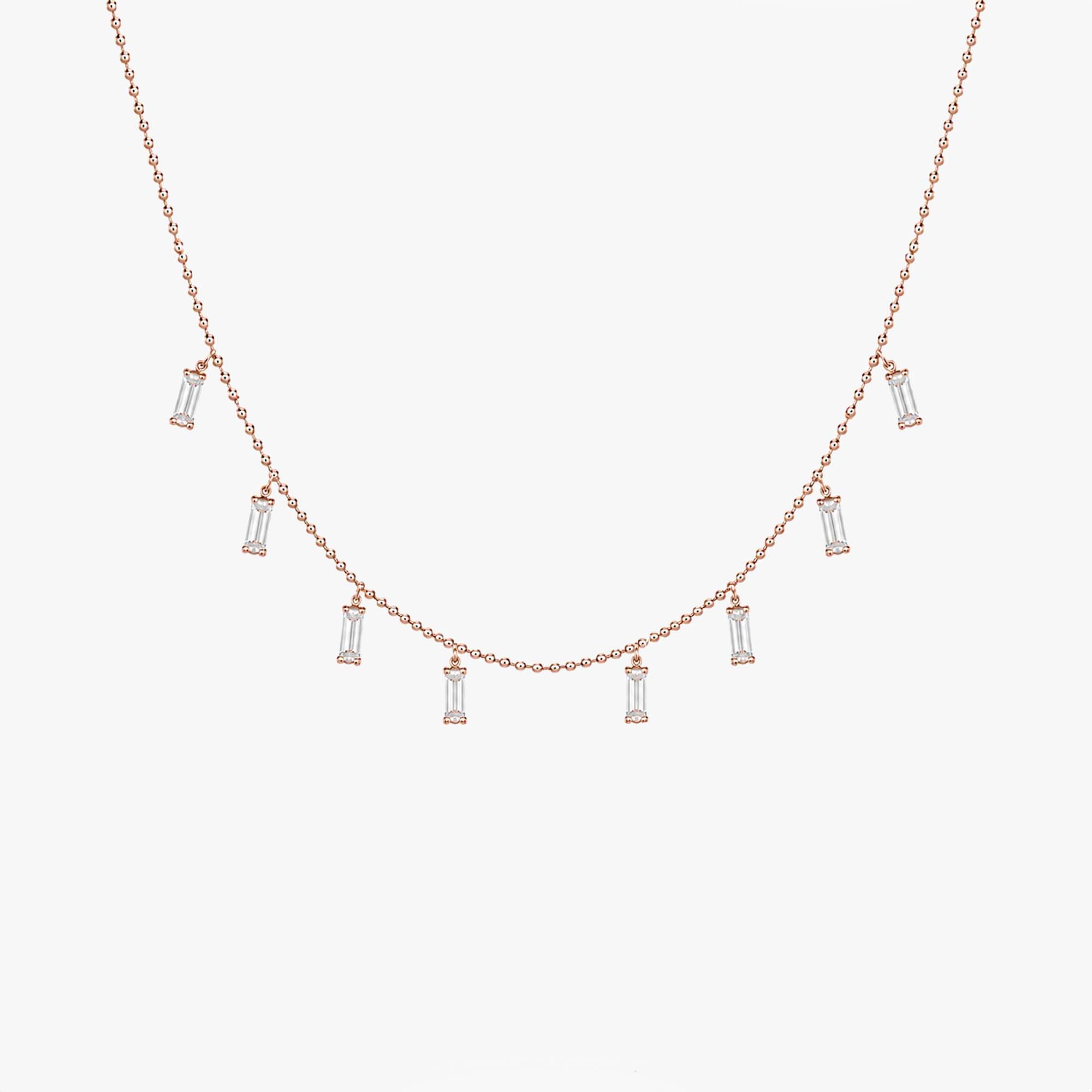 Baguette Diamond Station Necklace in 14K Gold