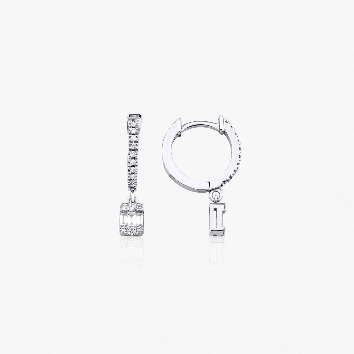 Baguette Dangle Hoops in 14K Gold