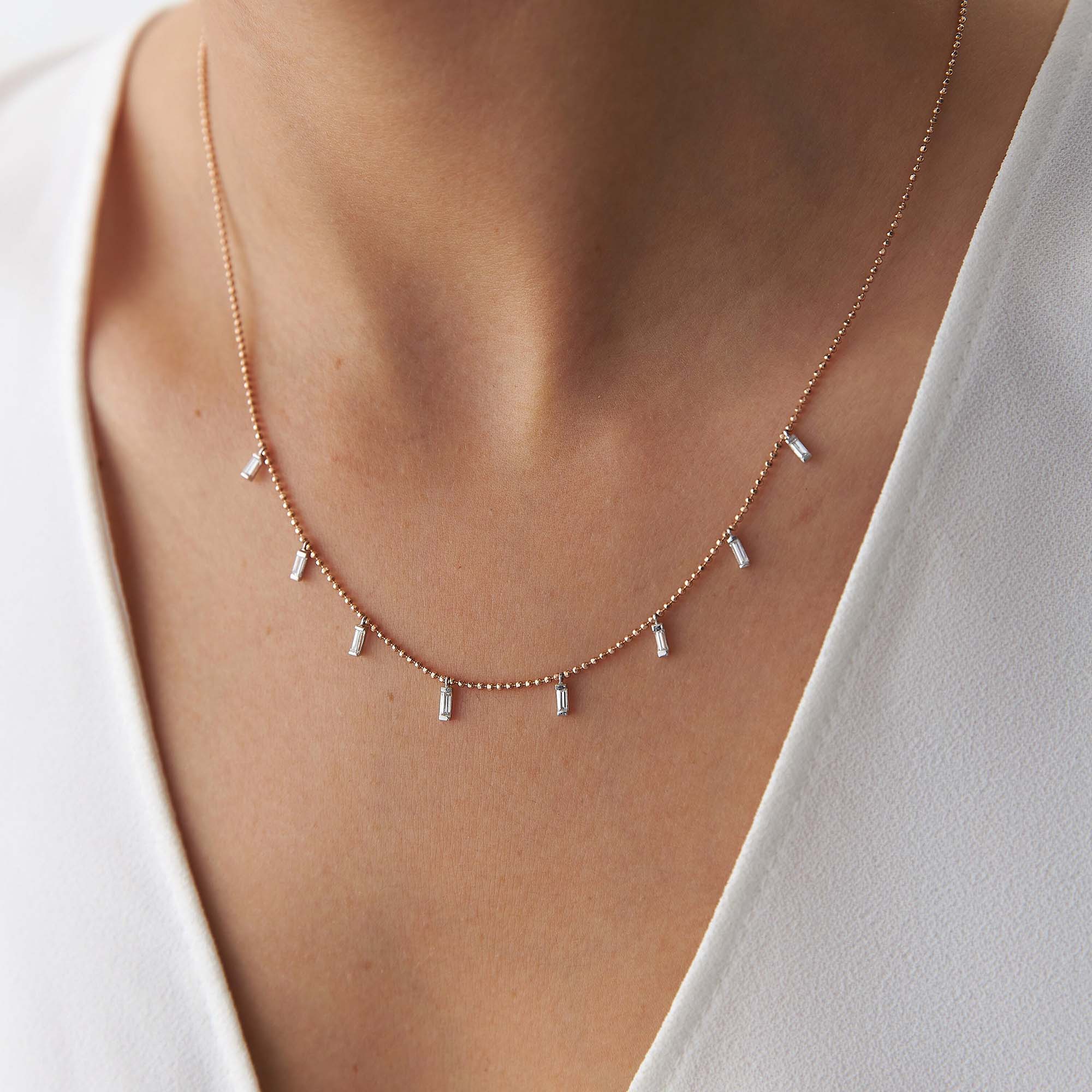 Baguette Diamond Station Necklace in 14K Gold