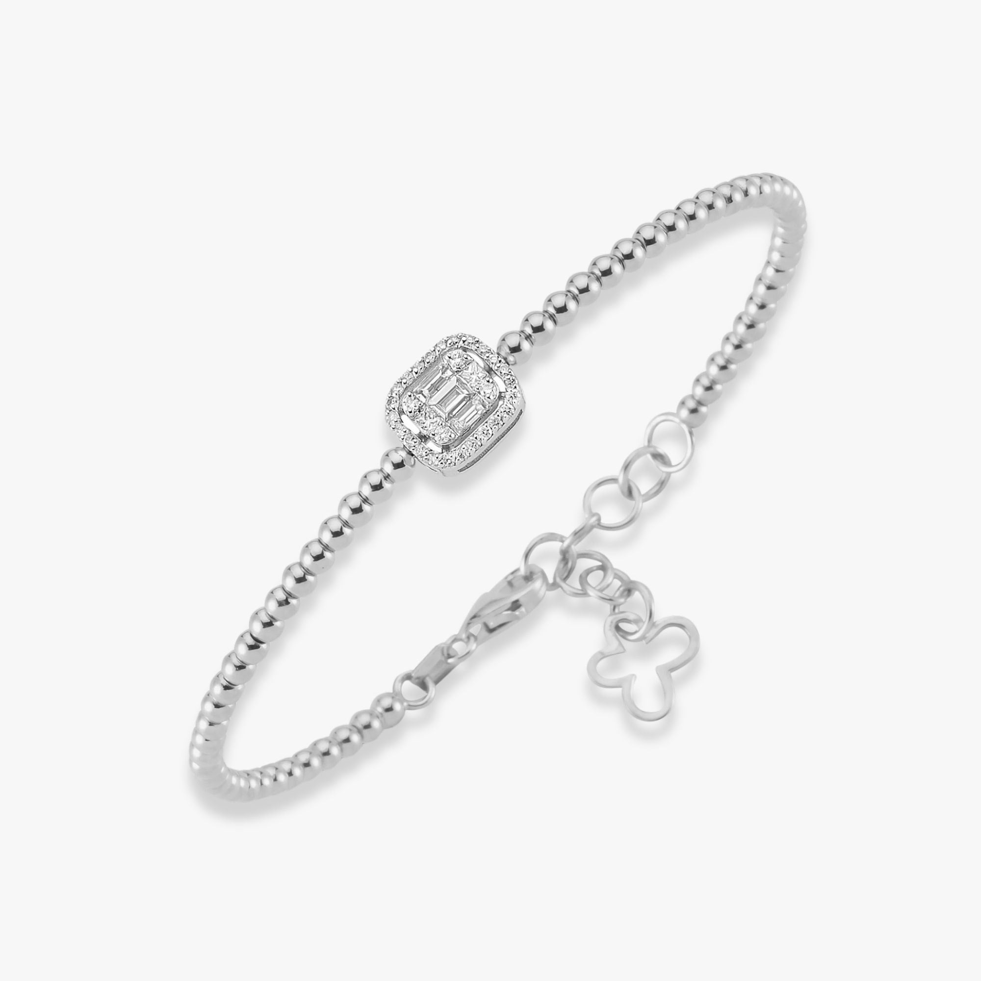 Beaded Diamond Bangle in 14K Gold