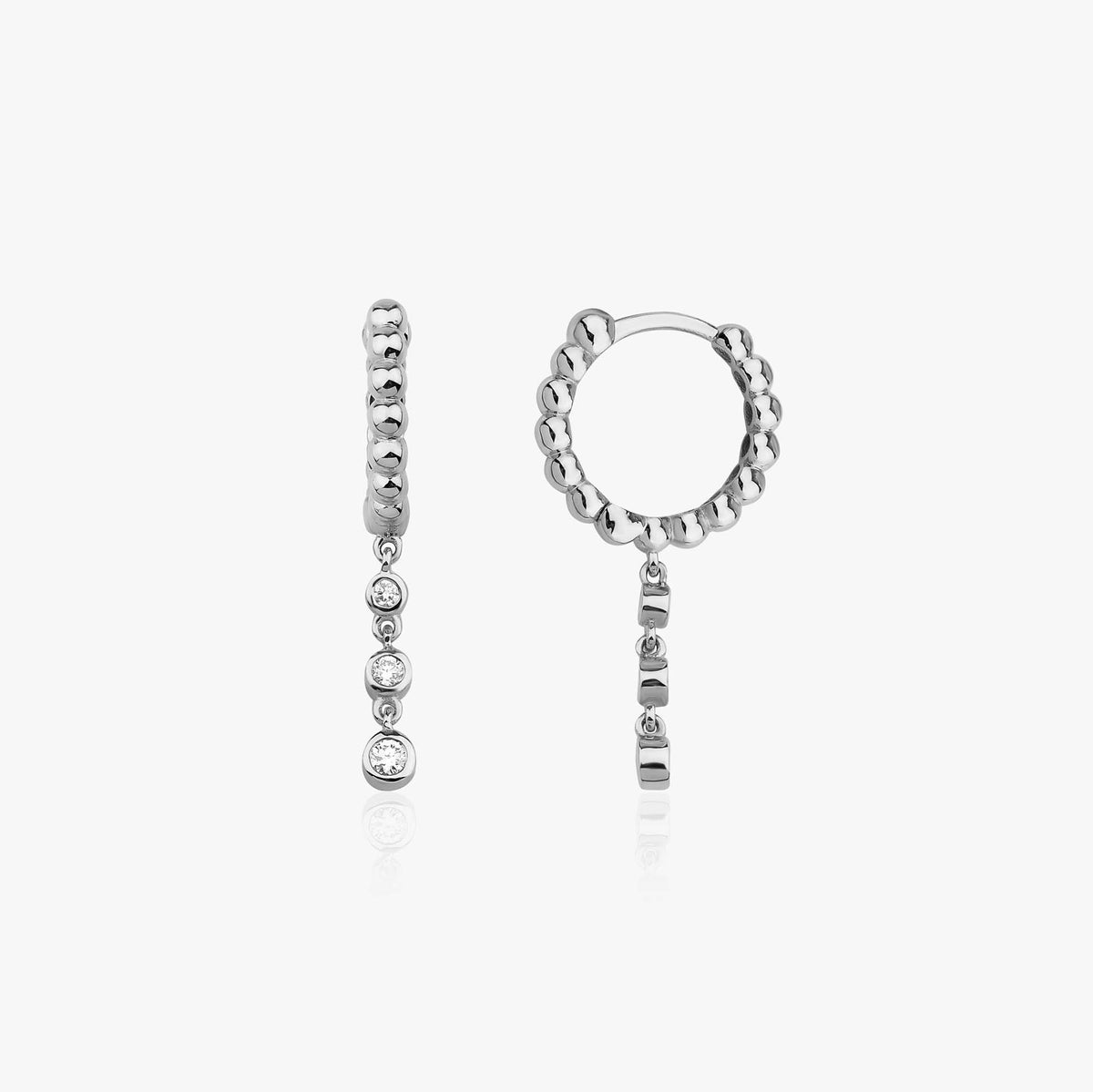 Beaded Diamond Drop Hoops in 14K Gold
