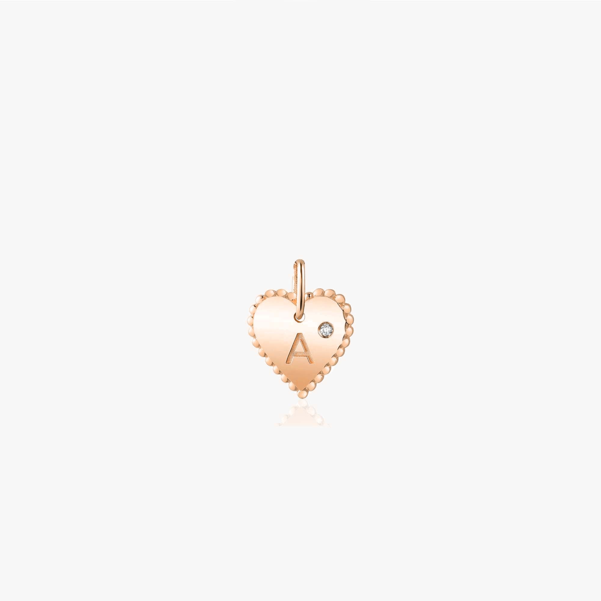 Mini Birthstone Beaded Heart Initial Pendant in 14K Gold