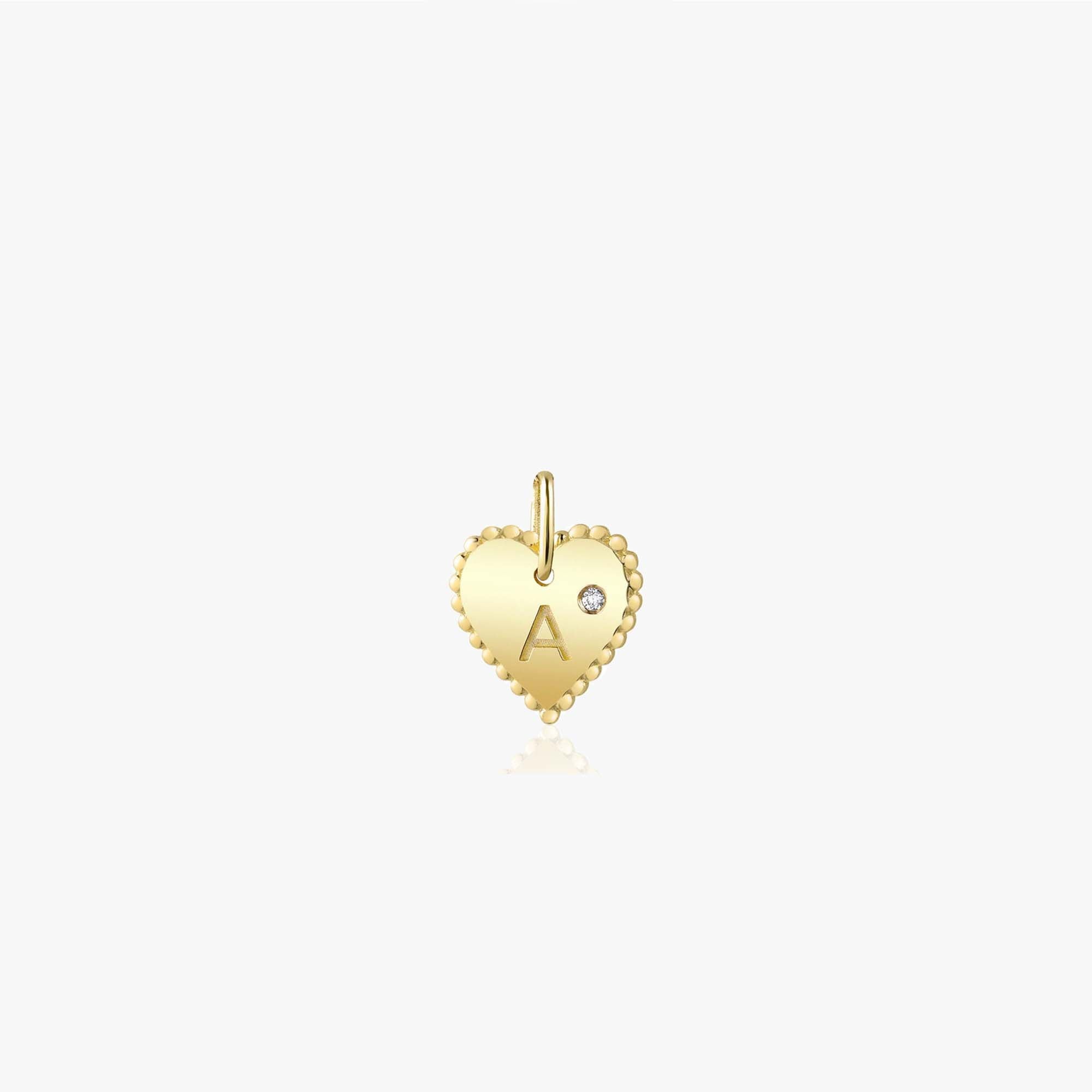 Mini Birthstone Beaded Heart Initial Pendant in 14K Gold