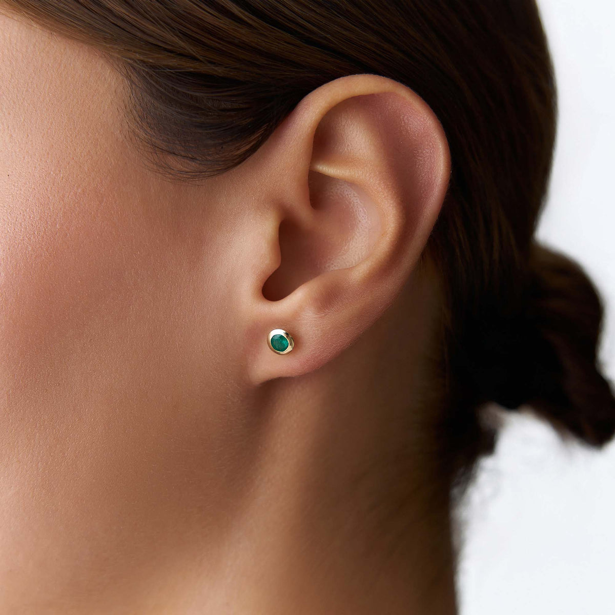 Mini Bezel Set Emerald Studs in 14K Gold