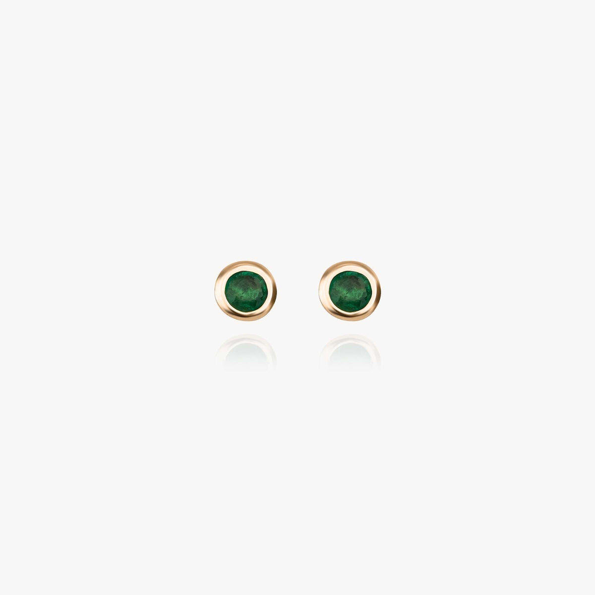 Mini Bezel Set Emerald Studs in 14K Gold
