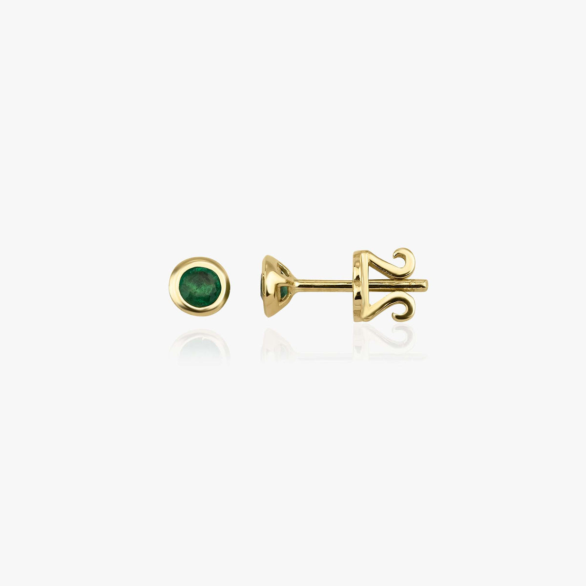 Mini Bezel Set Emerald Studs in 14K Gold
