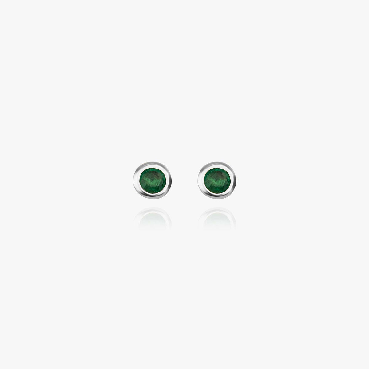 Mini Bezel Set Emerald Studs in 14K Gold