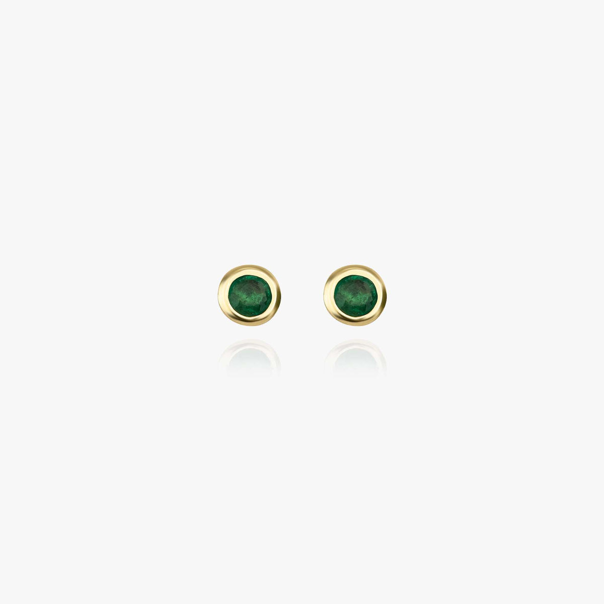 Mini Bezel Set Emerald Studs in 14K Gold