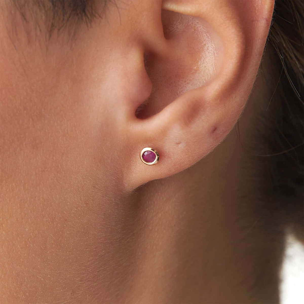 Mini Bezel Set Ruby Studs in 14K Gold