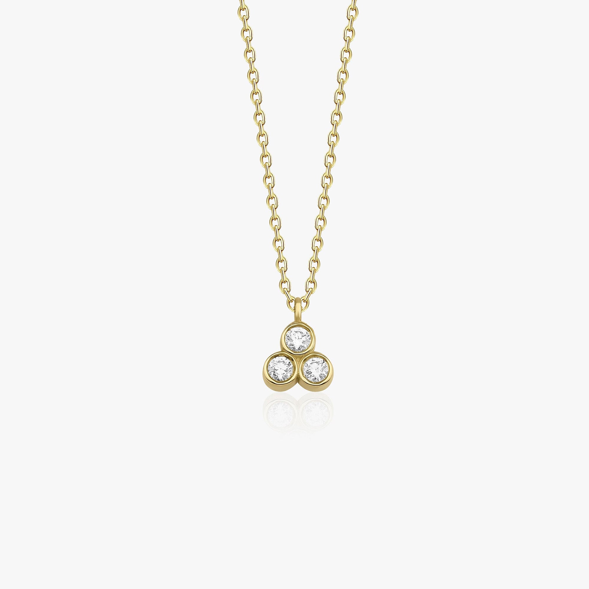 Bezel Set Three Diamond Necklace in 14K Gold