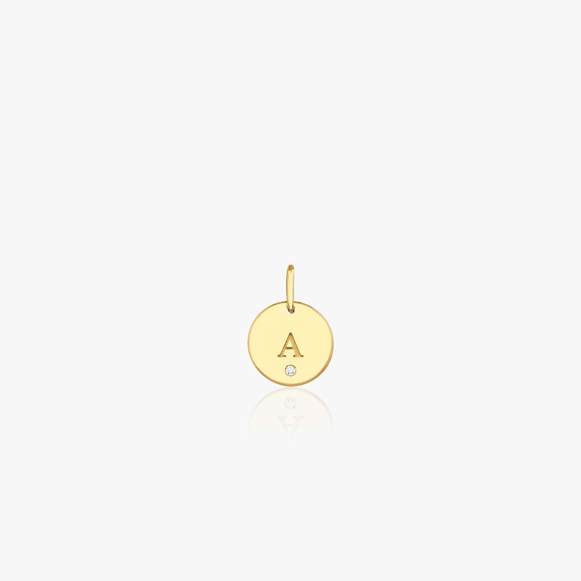 Mini Birthstone Initial Disc Pendant in 14K Gold
