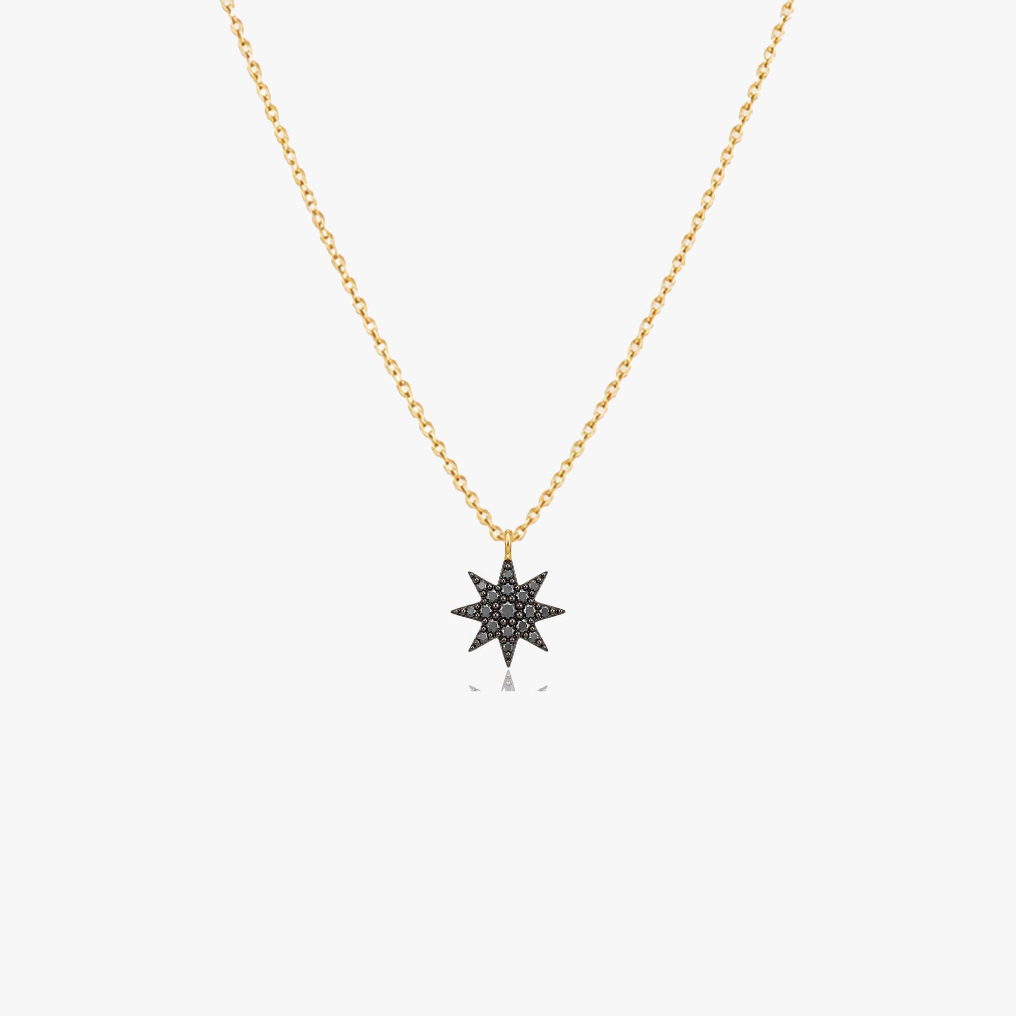 Black Diamond Starburst Necklace in 14K Gold