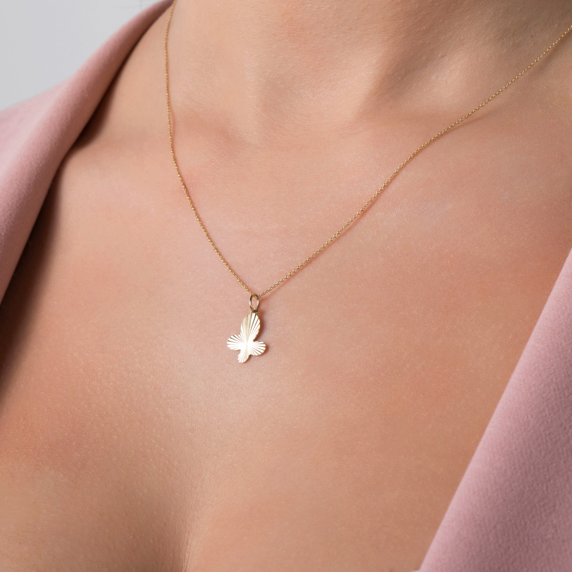 Glitter Butterfly Necklace in 14K Gold