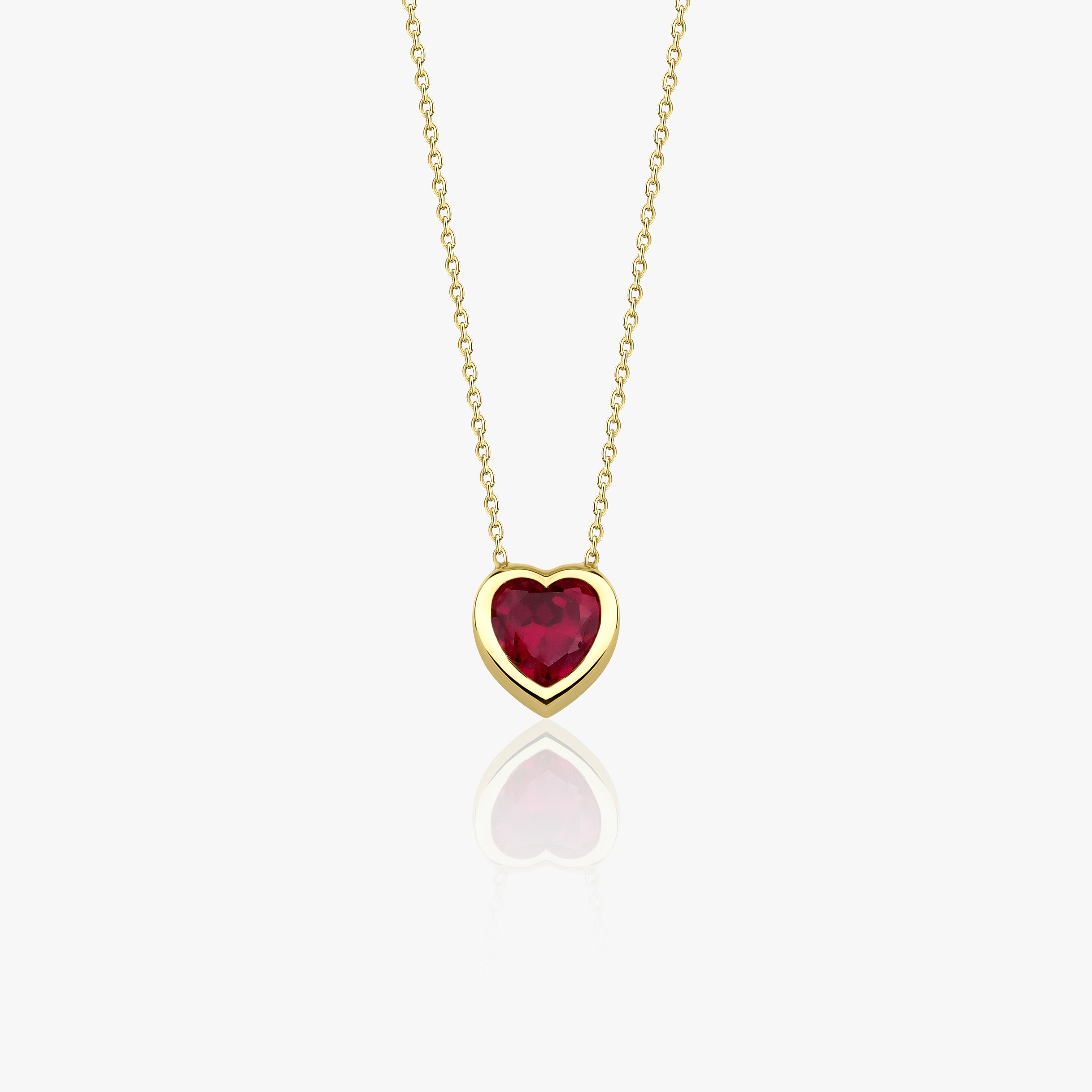 Red Gemstone Heart Necklace in 14K Gold