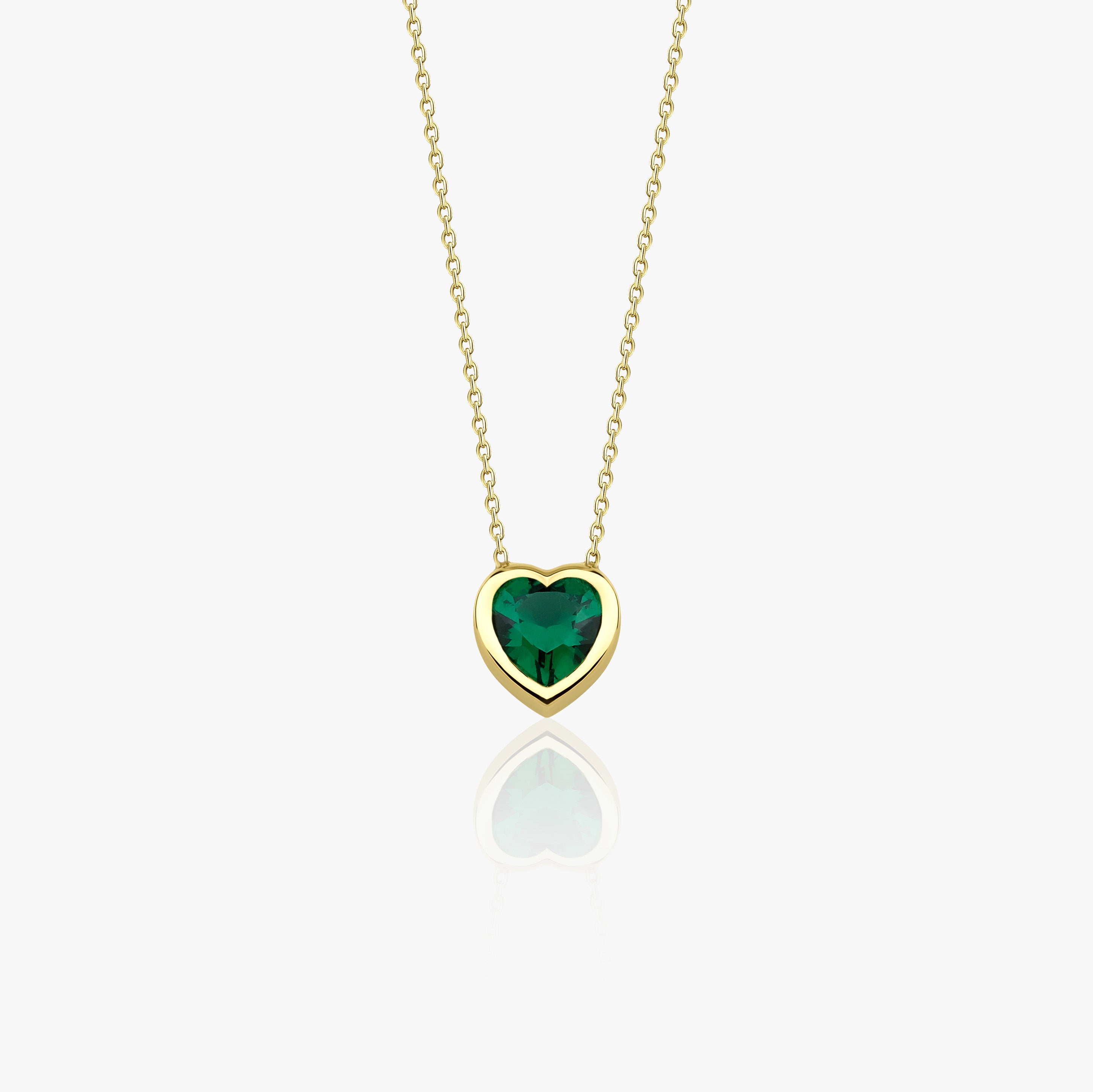 Green Gemstone Heart Necklace in 14K Gold
