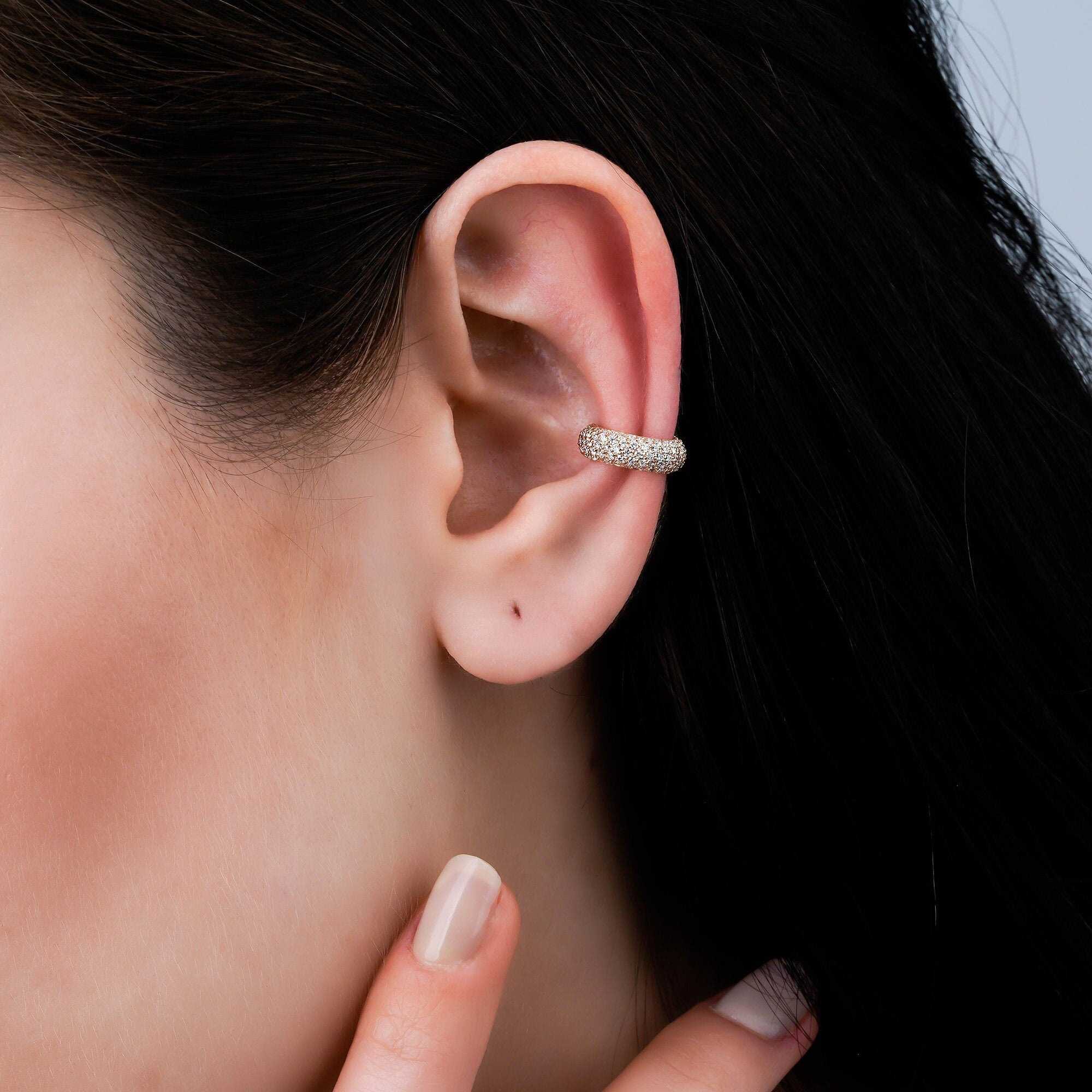 Pave Diamond Circle Ear Cuff Available in 14K and 18K Gold