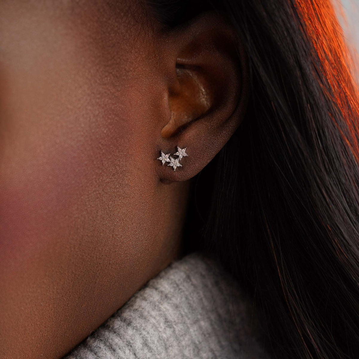 Single Celestial Star Group Stud in 14K Gold