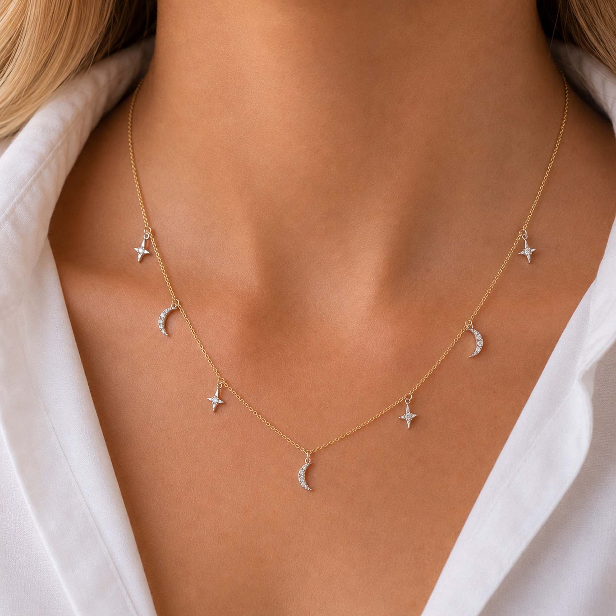 Diamond Celestial Station Necklace in 14K Gold