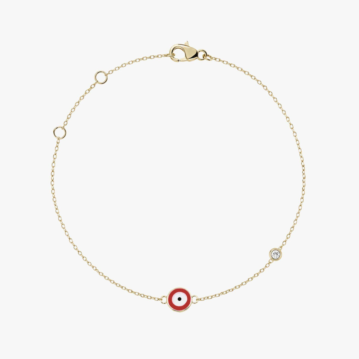 Minimal Diamond Evil Eye Bracelet in 14K Gold / Cherry