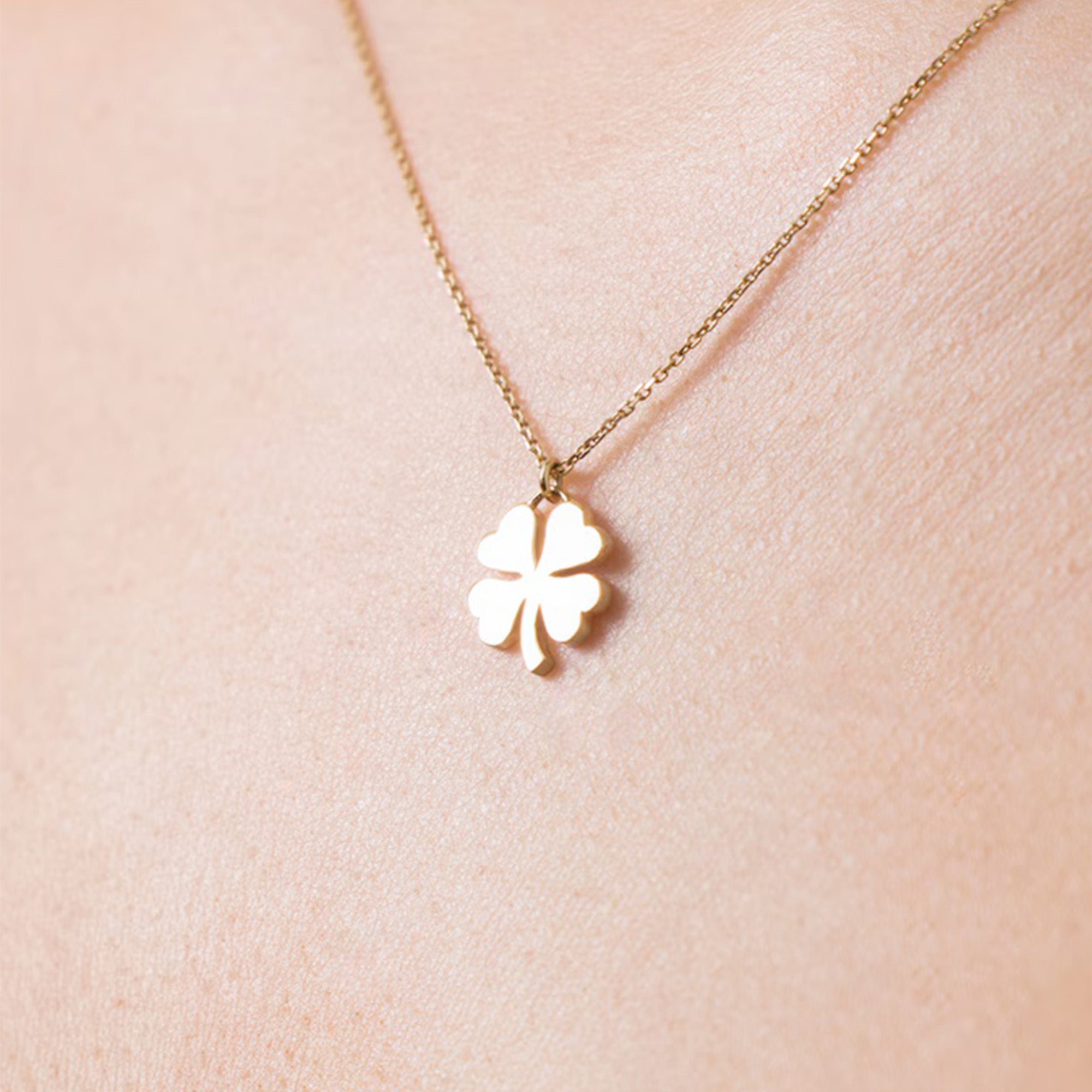 Fortune Four Leaf Clover Necklace in 14K Gold