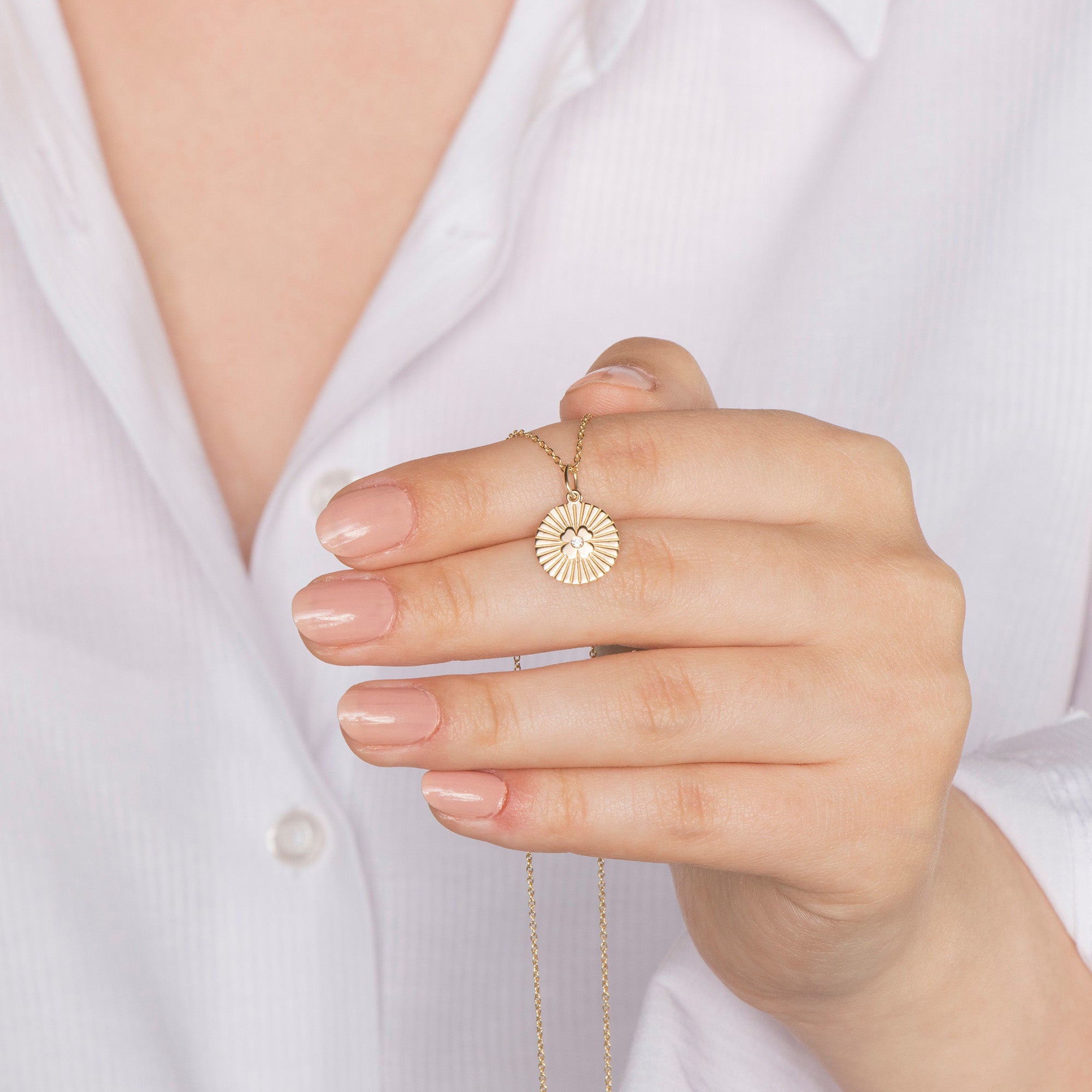Diamond Clover Coin Necklace in 14K Gold