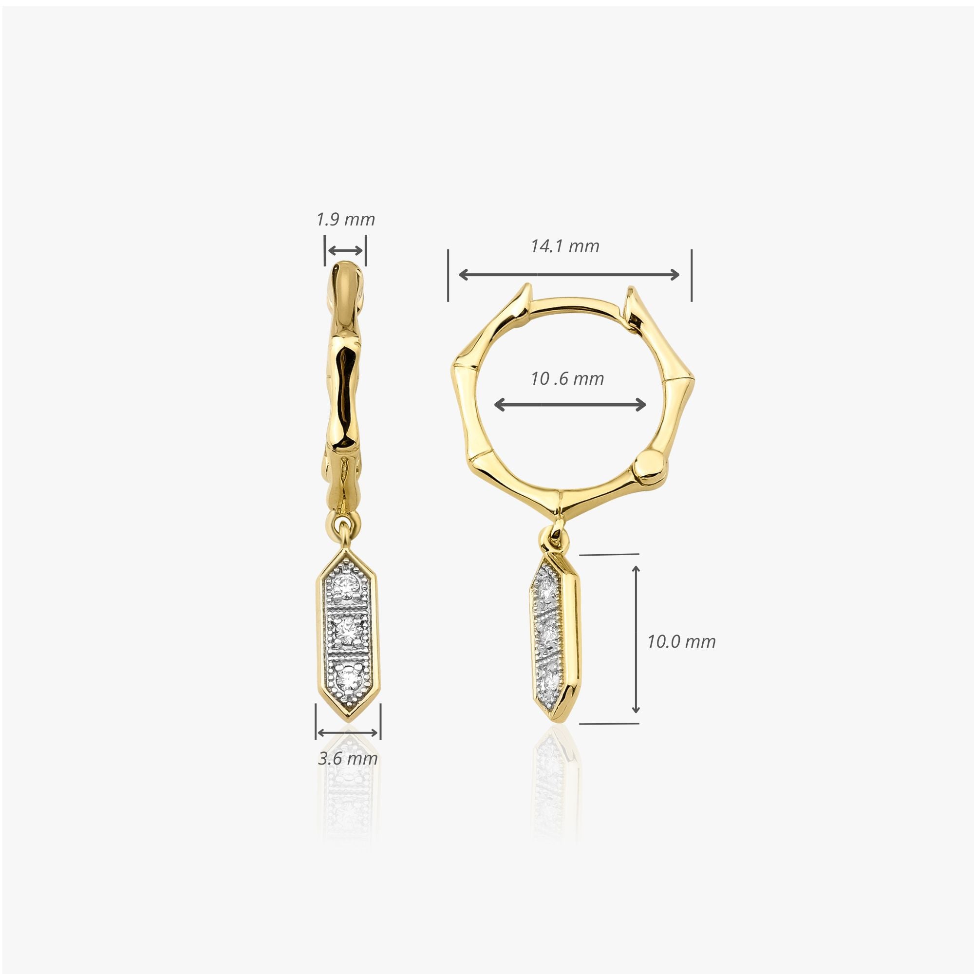 Diamond Bamboo Huggie Hoop Earrings Available in 14K and 18K Gold