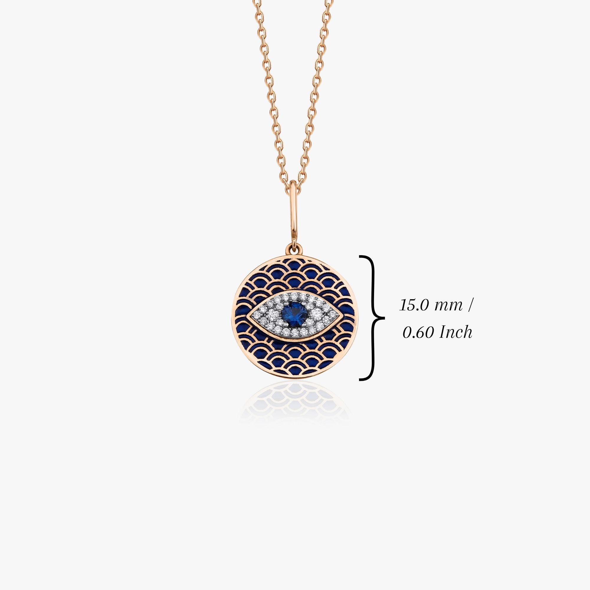 Blue Sapphire and Diamond Evil Eye Protection Pendant Necklace in 14K Gold