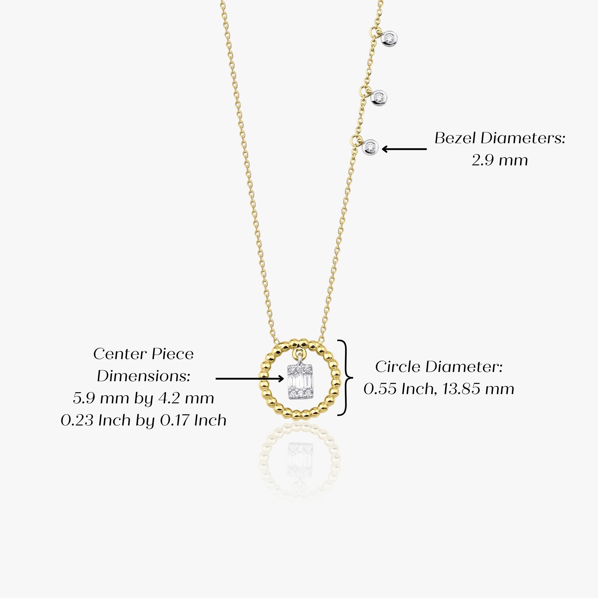 Diamond Circle Necklace With Dangling Bezel Charms in 14K Gold