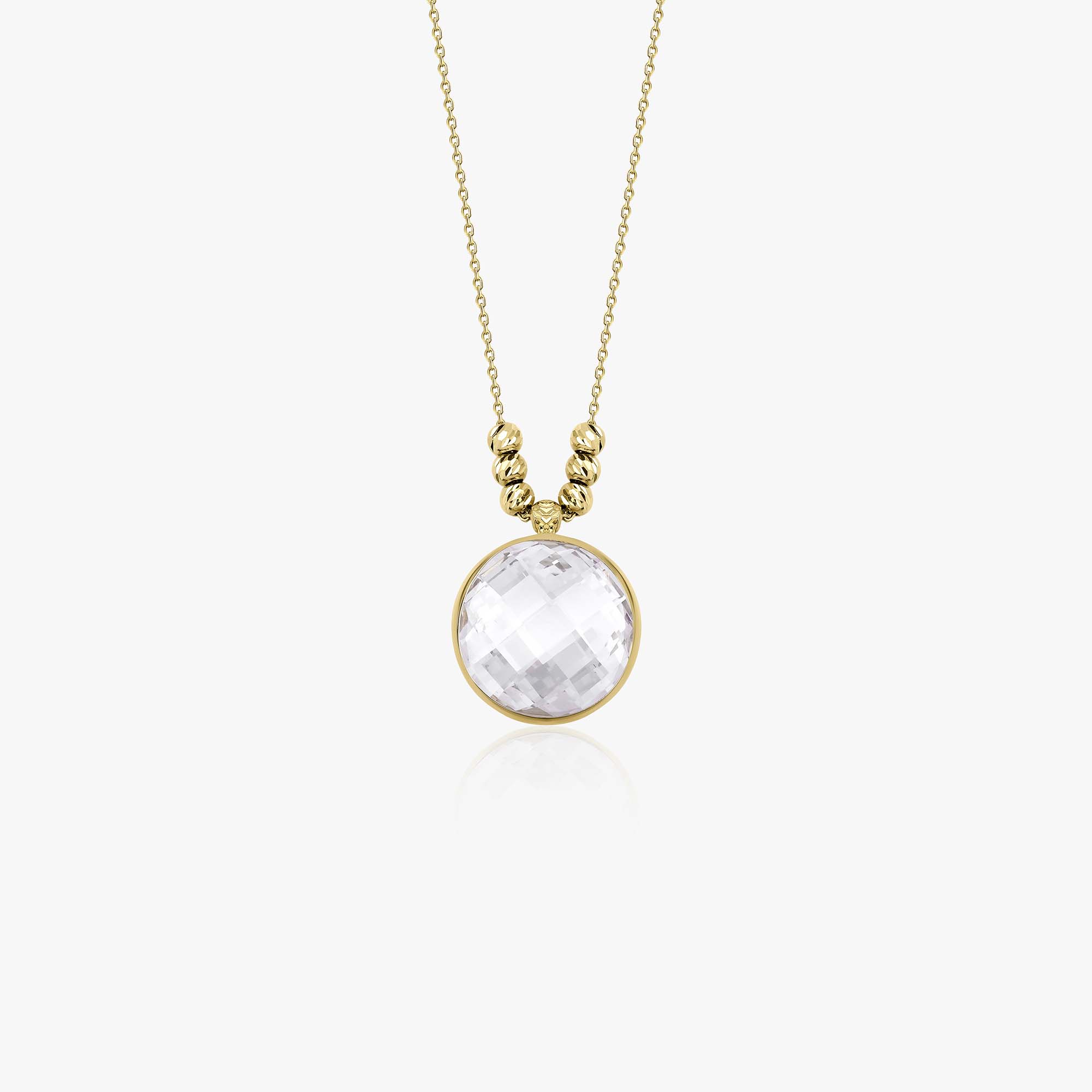 White Crystal Pendant Necklace in 14K Gold
