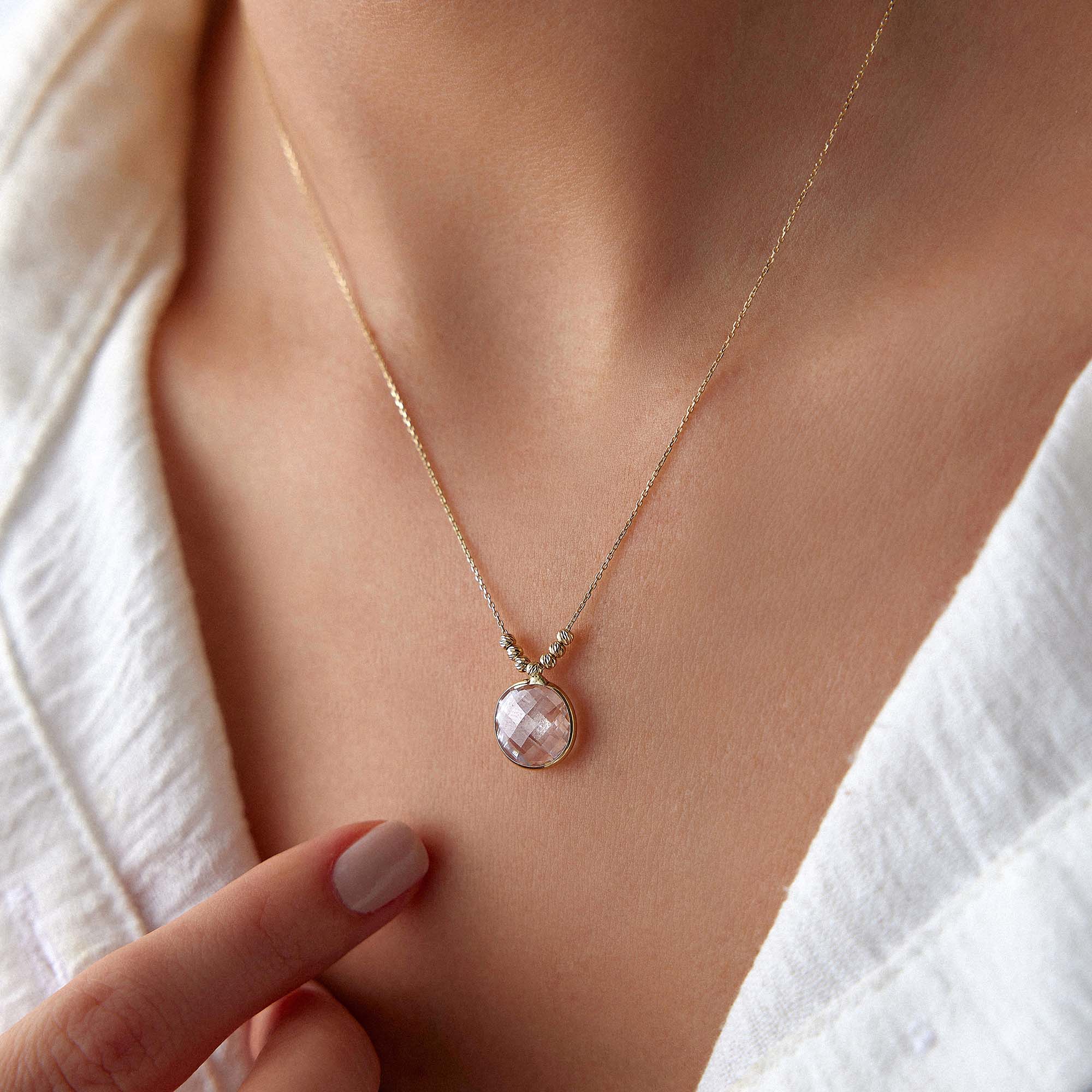 White Crystal Pendant Necklace in 14K Gold
