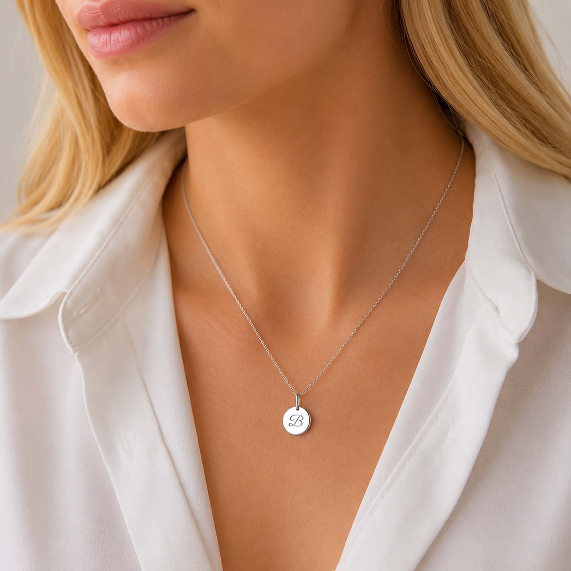 Mini Cursive Initial Disc Pendant in 14K Gold