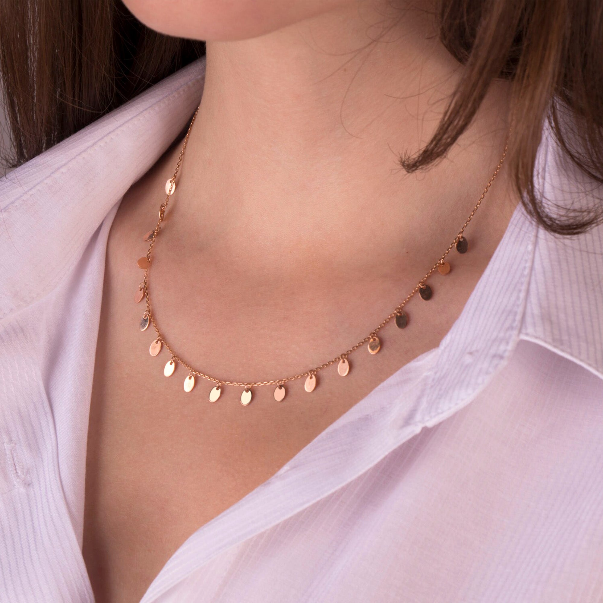 Oval Dangle Station Necklace in 14K Gold