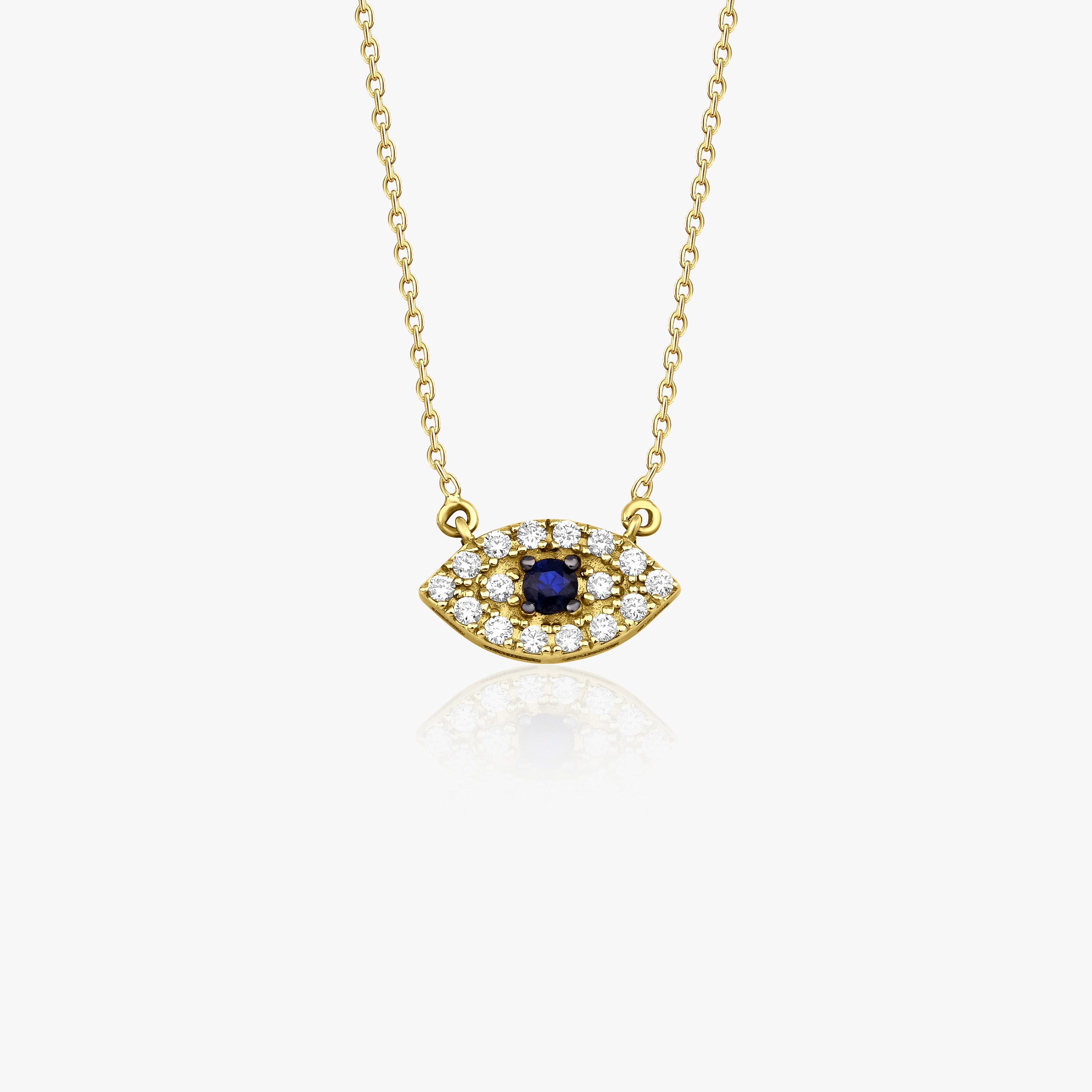 Sapphire and Diamond Evil Eye Necklace Available in 14K and 18K Gold