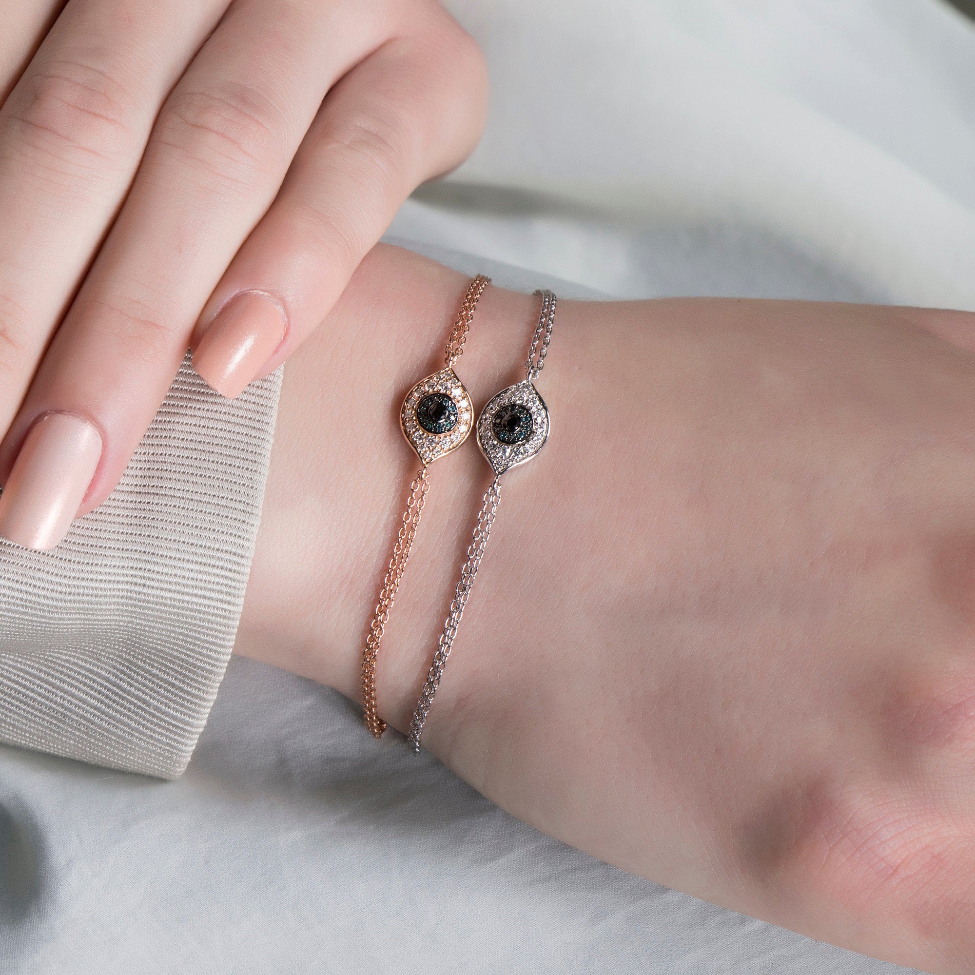 Multicolor Diamond Evil Eye Bracelet in 14K Gold